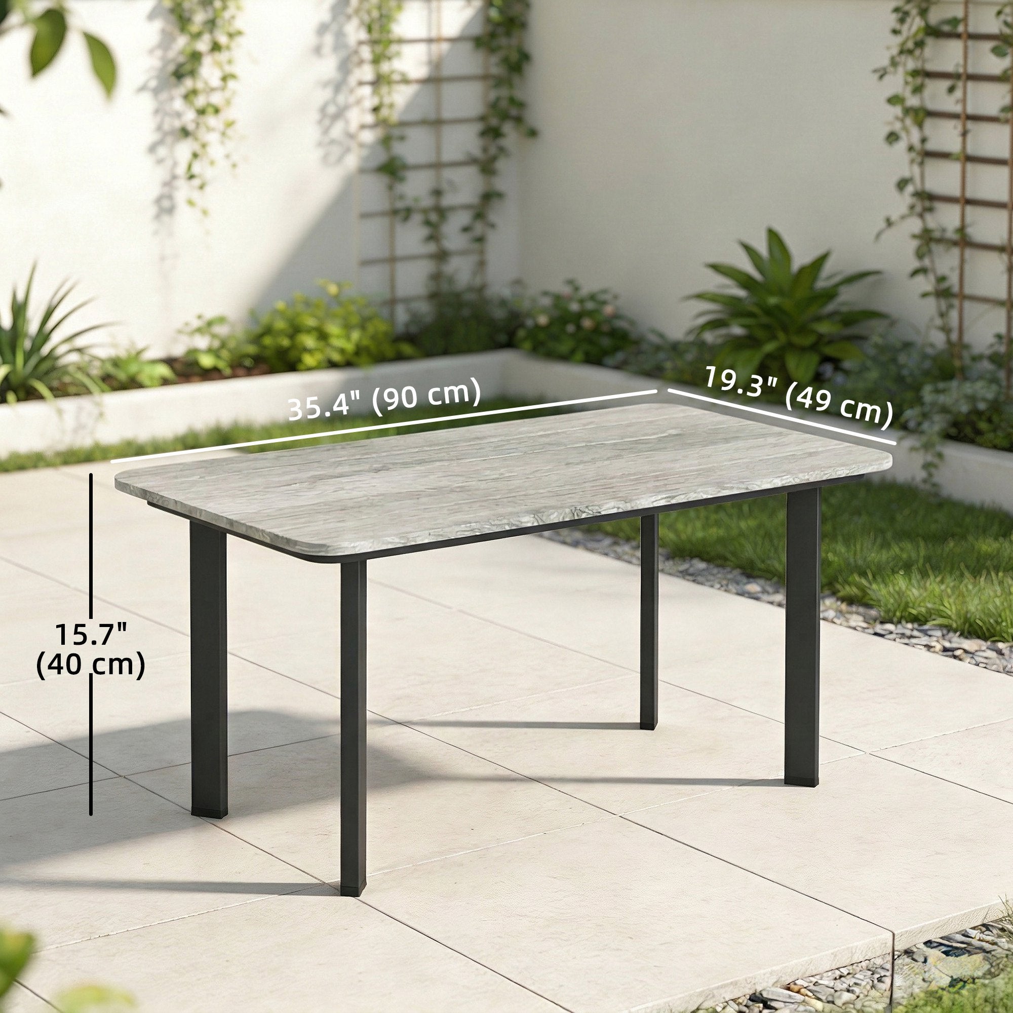 Outdoor Garden Coffee Table - Grey 35" Steel & Composite Top-Patio & Garden > Patio Furniture > Patio Side Tables-DECOROLALA