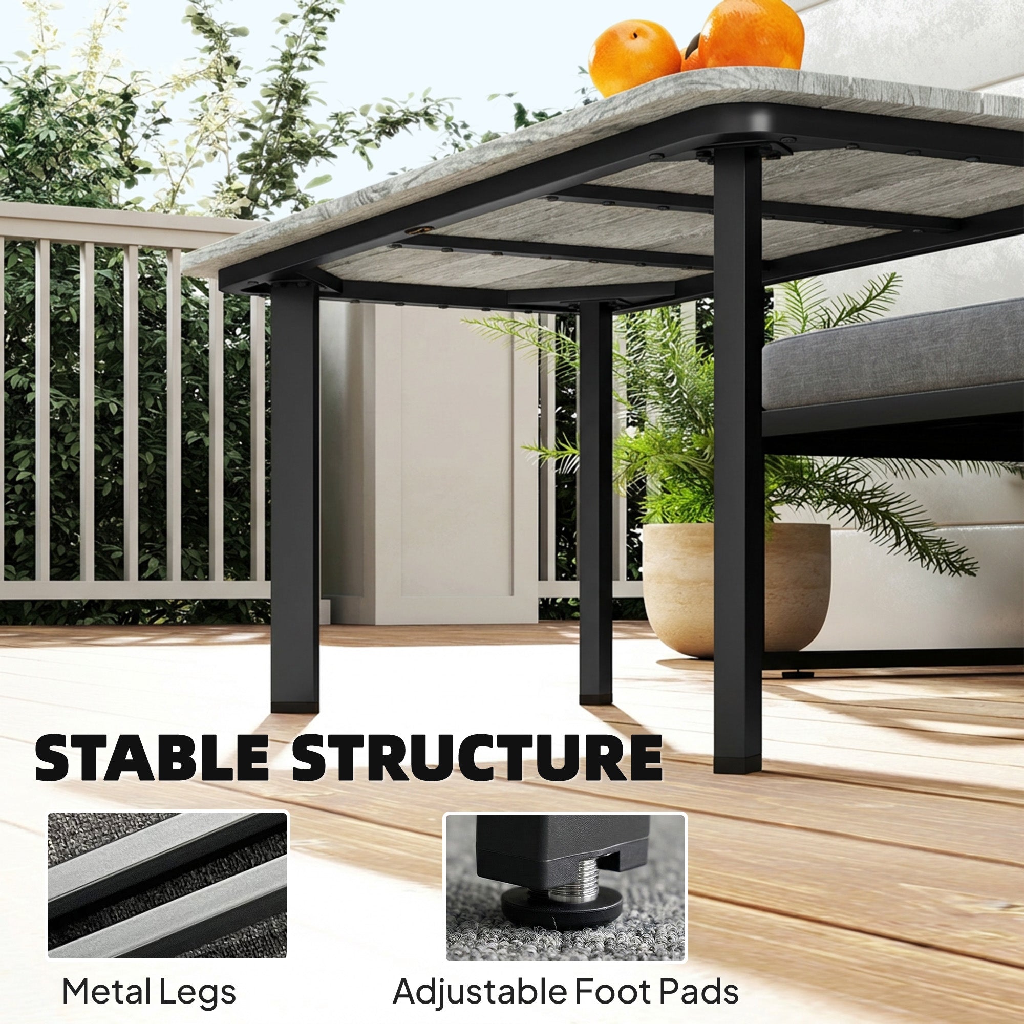Outdoor Garden Coffee Table - Grey 35" Steel & Composite Top-Patio & Garden > Patio Furniture > Patio Side Tables-DECOROLALA