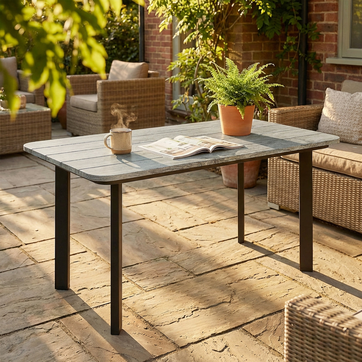 Outdoor Garden Coffee Table - Grey 35" Steel & Composite Top-Patio & Garden > Patio Furniture > Patio Side Tables-DECOROLALA
