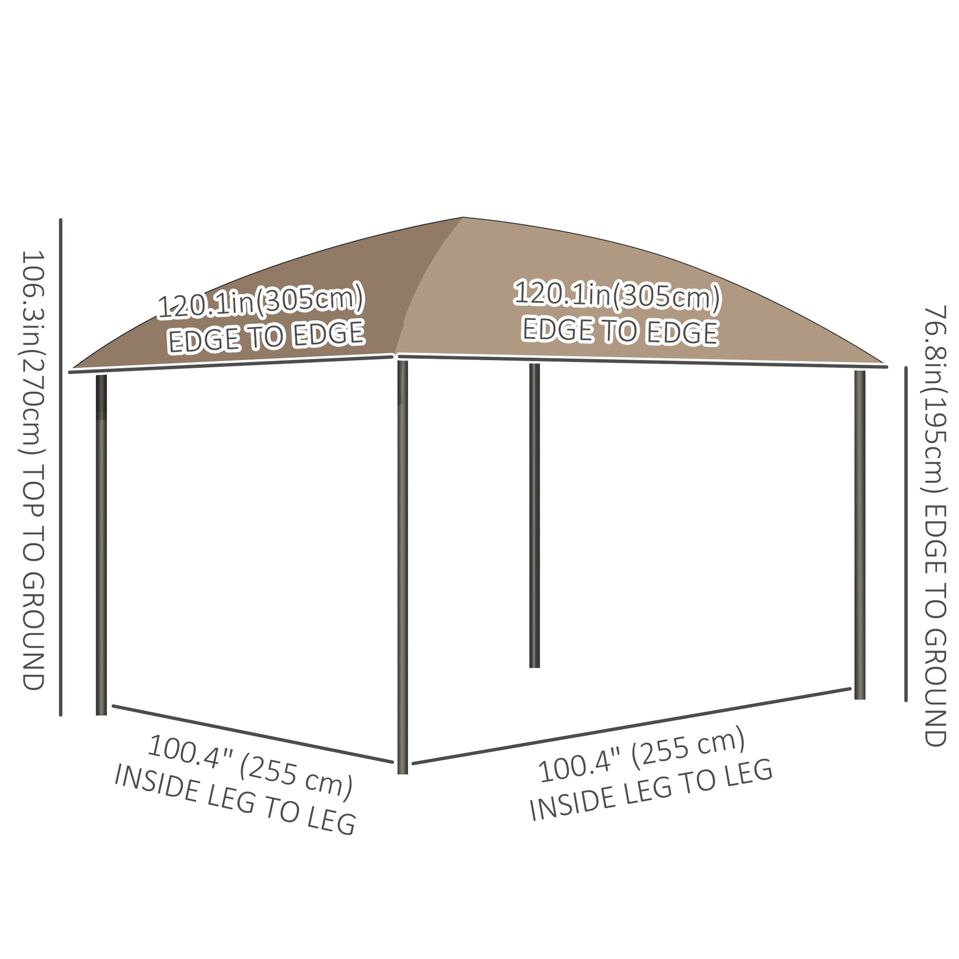 Outdoor Gazebo 10x10 ft UV60+ Poly Roof, Steel Frame, Khaki-DECOROLALA