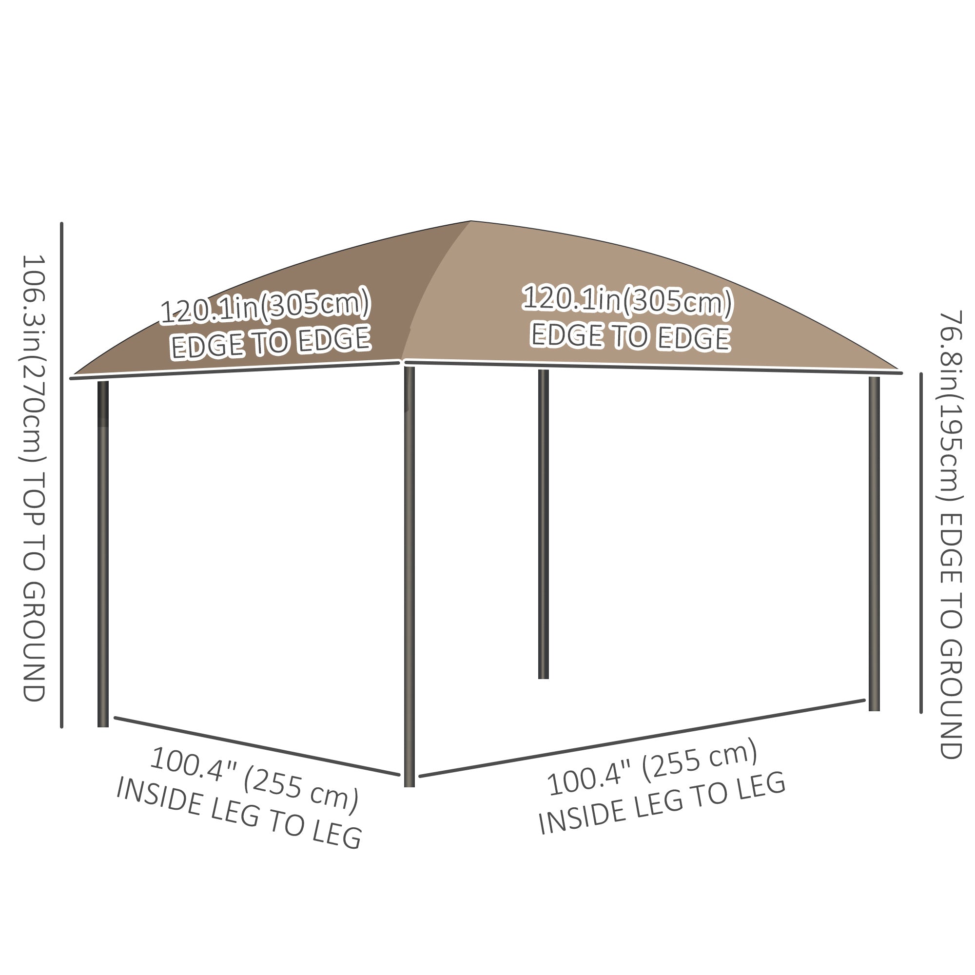 Outdoor Gazebo 10x10 ft UV60+ Poly Roof, Steel Frame, Khaki-DECOROLALA