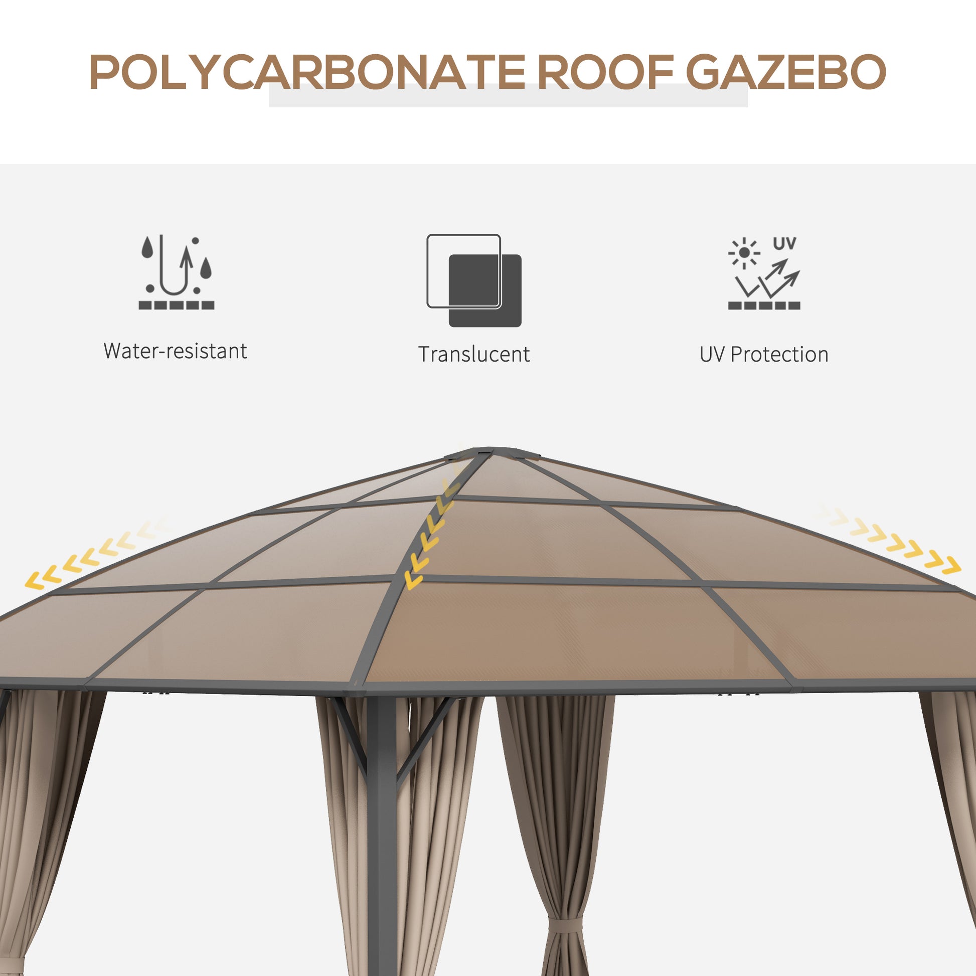 Outdoor Gazebo 10x10 ft UV60+ Poly Roof, Steel Frame, Khaki-DECOROLALA