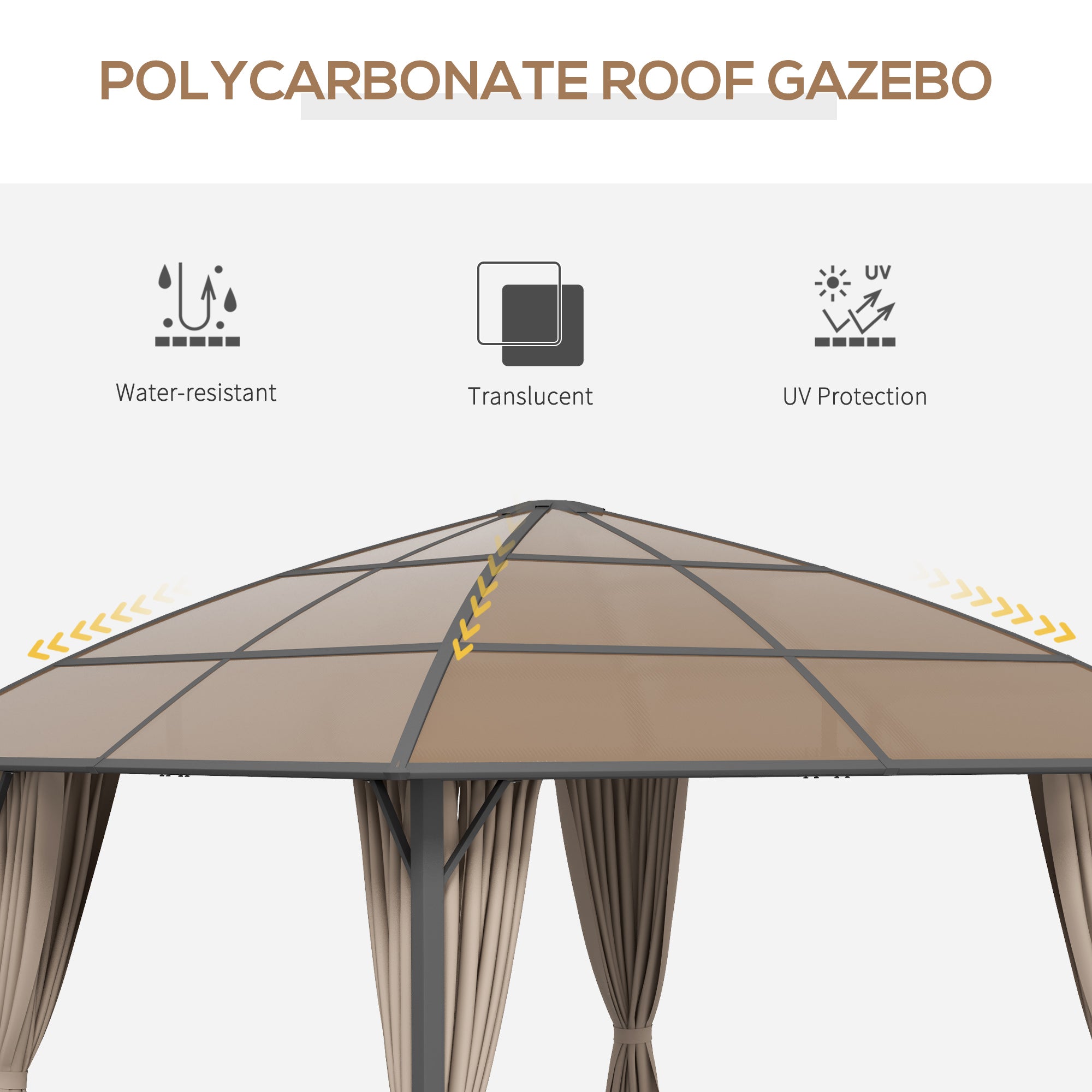 Outdoor Gazebo 10x10 ft UV60+ Poly Roof, Steel Frame, Khaki-DECOROLALA