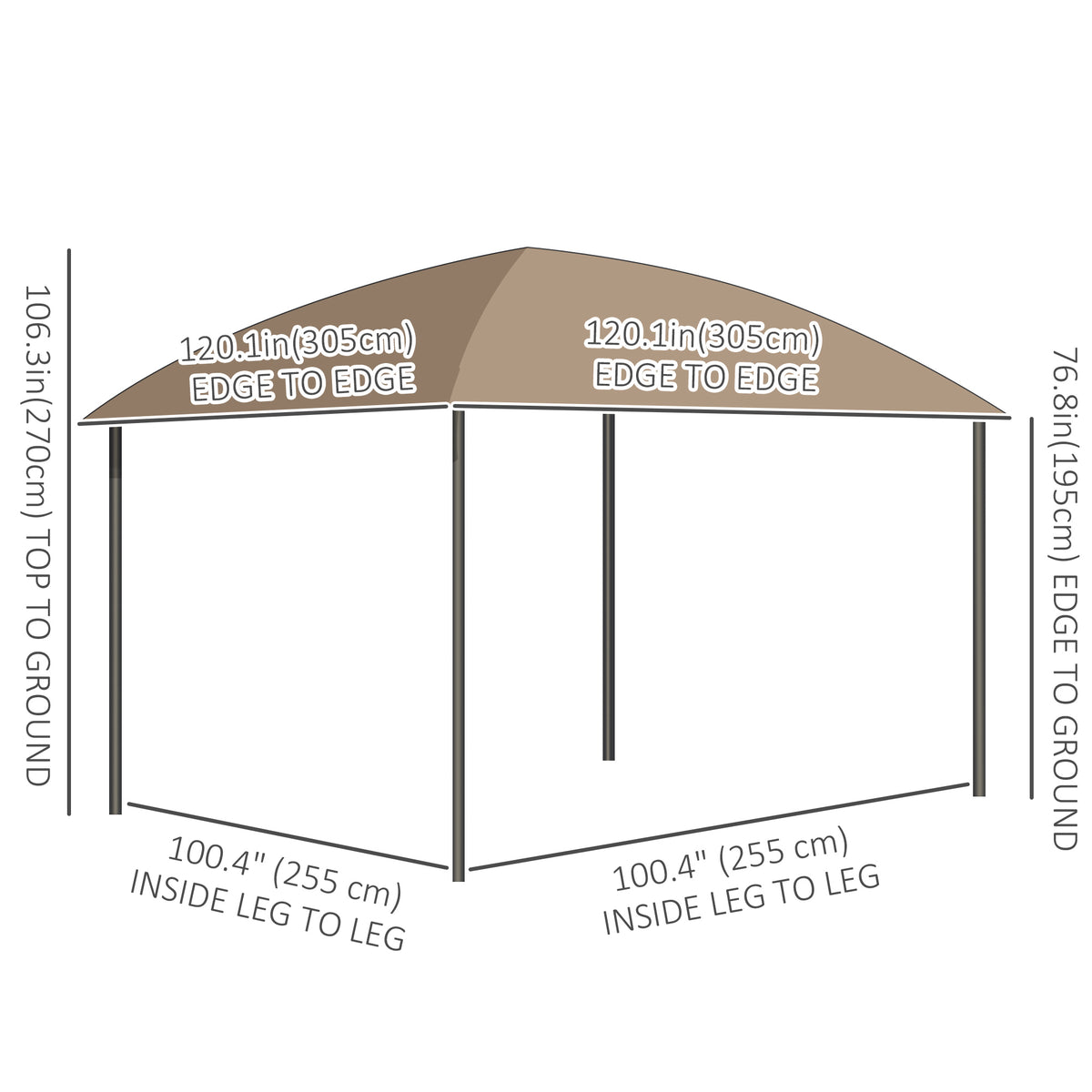 Outdoor Gazebo 10x10 ft UV60+ Poly Roof, Steel Frame, Khaki-Gazebos-DECOROLALA