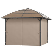 Outdoor Gazebo 10x10 ft UV60+ Poly Roof, Steel Frame, Khaki-DECOROLALA