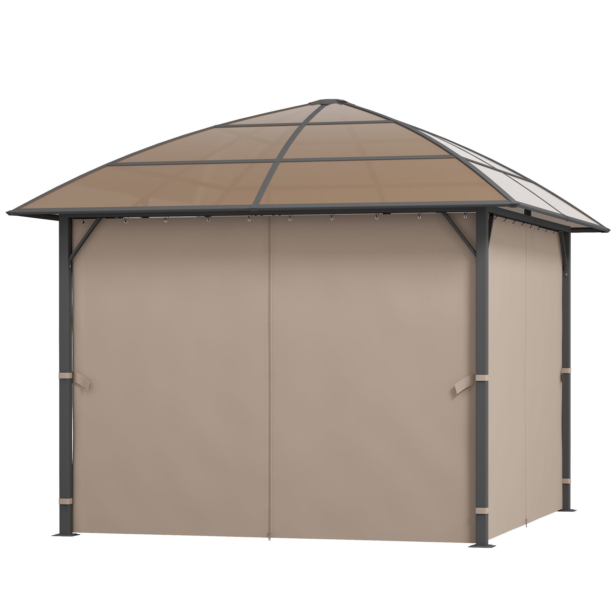 Outdoor Gazebo 10x10 ft UV60+ Poly Roof, Steel Frame, Khaki-DECOROLALA
