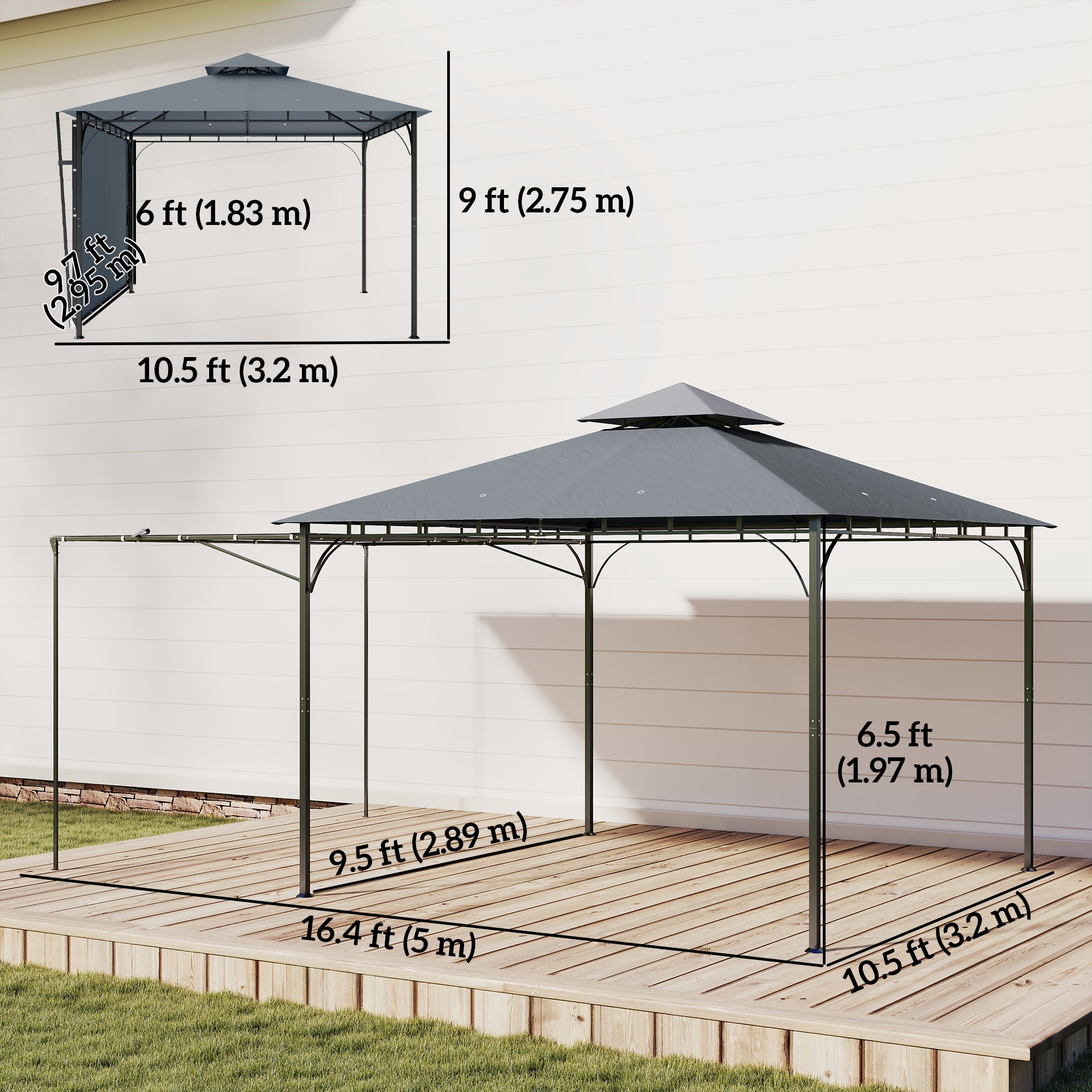 Outdoor Gazebo with Extendable Canopy 126"x126" Dark Grey-DECOROLALA
