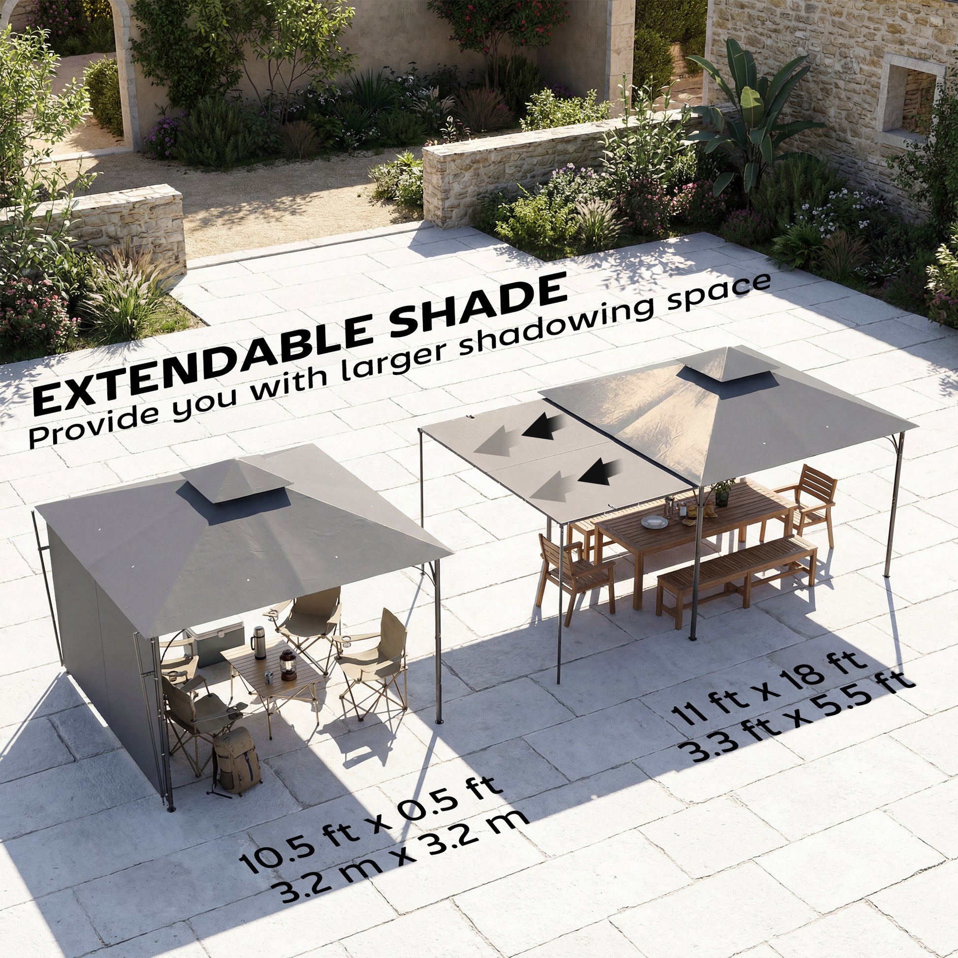 Outdoor Gazebo with Extendable Canopy 126"x126" Dark Grey-DECOROLALA