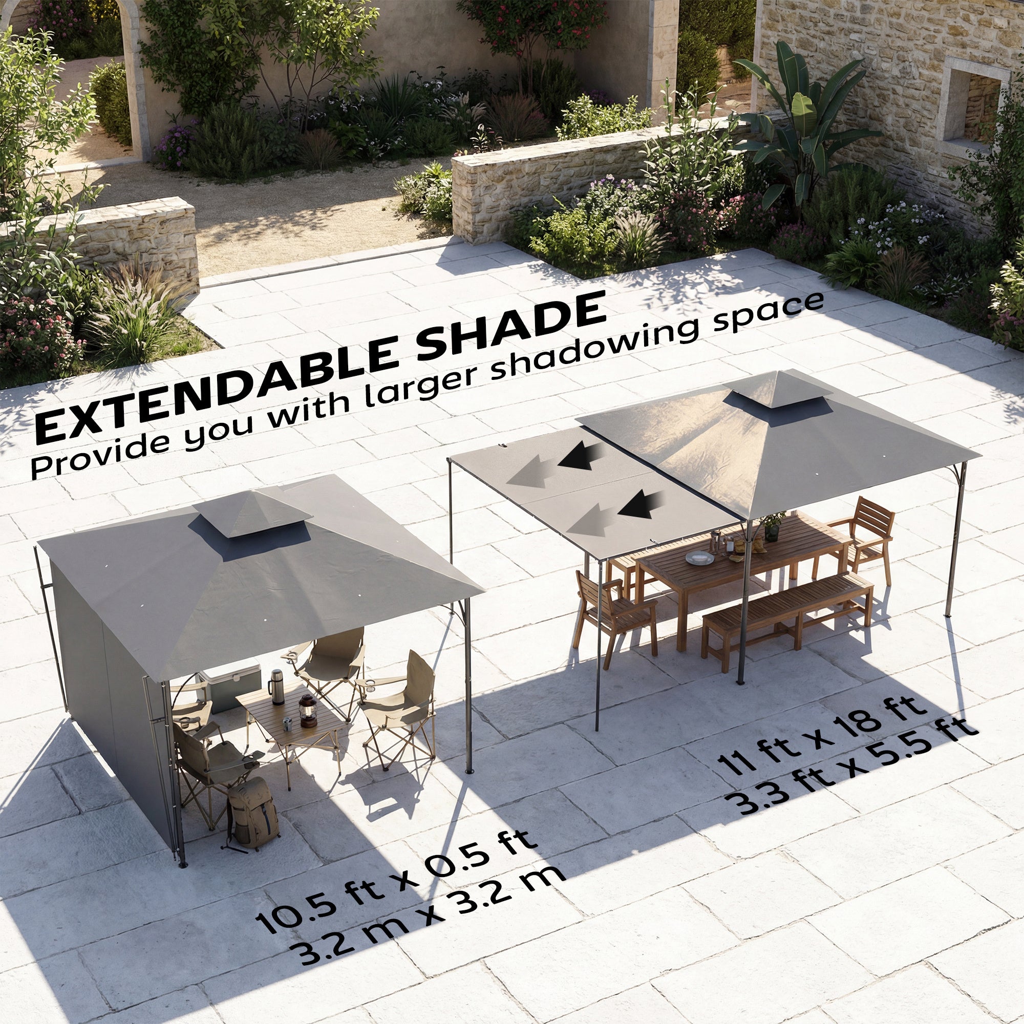 Outdoor Gazebo with Extendable Canopy 126"x126" Dark Grey-DECOROLALA
