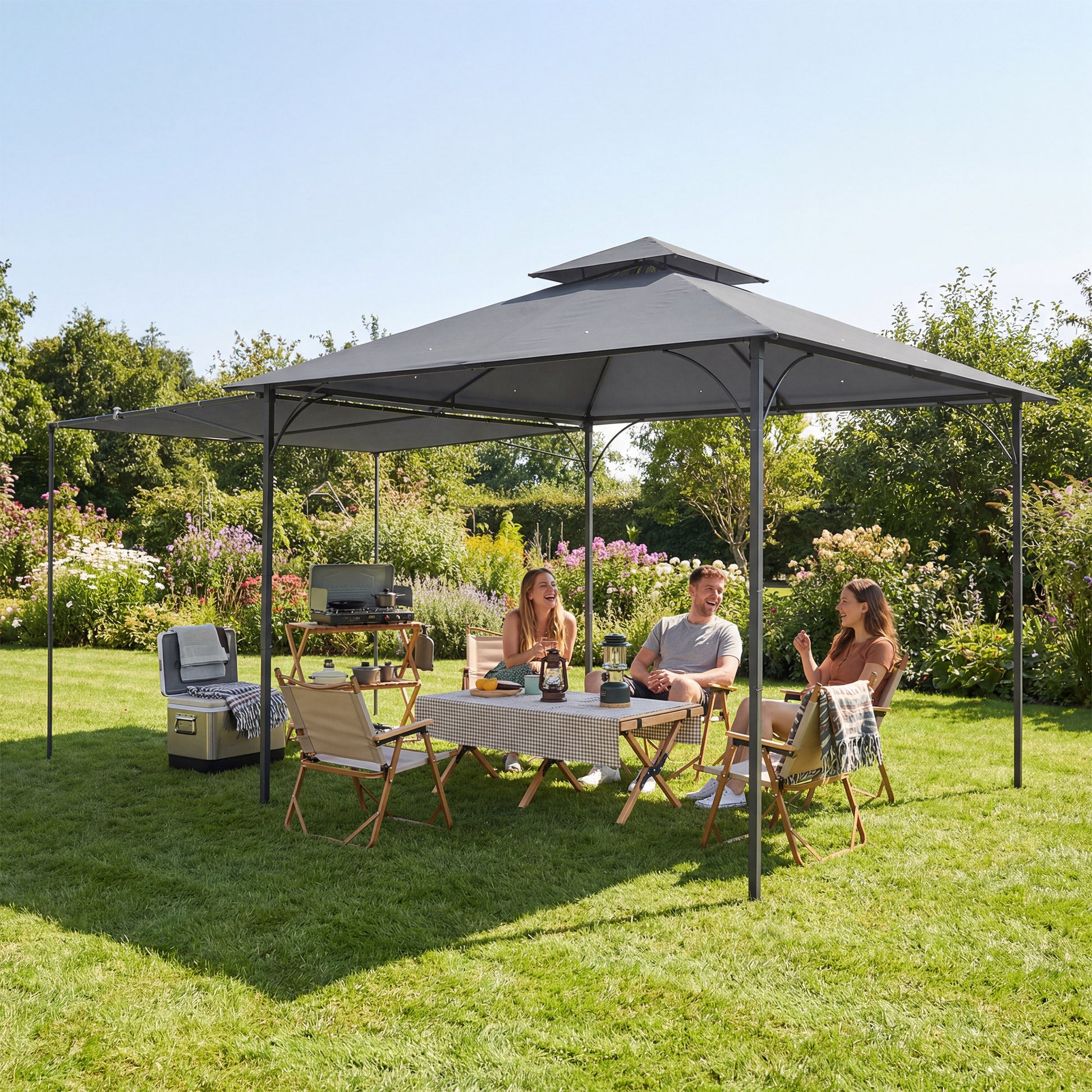 Outdoor Gazebo with Extendable Canopy 126"x126" Dark Grey-DECOROLALA