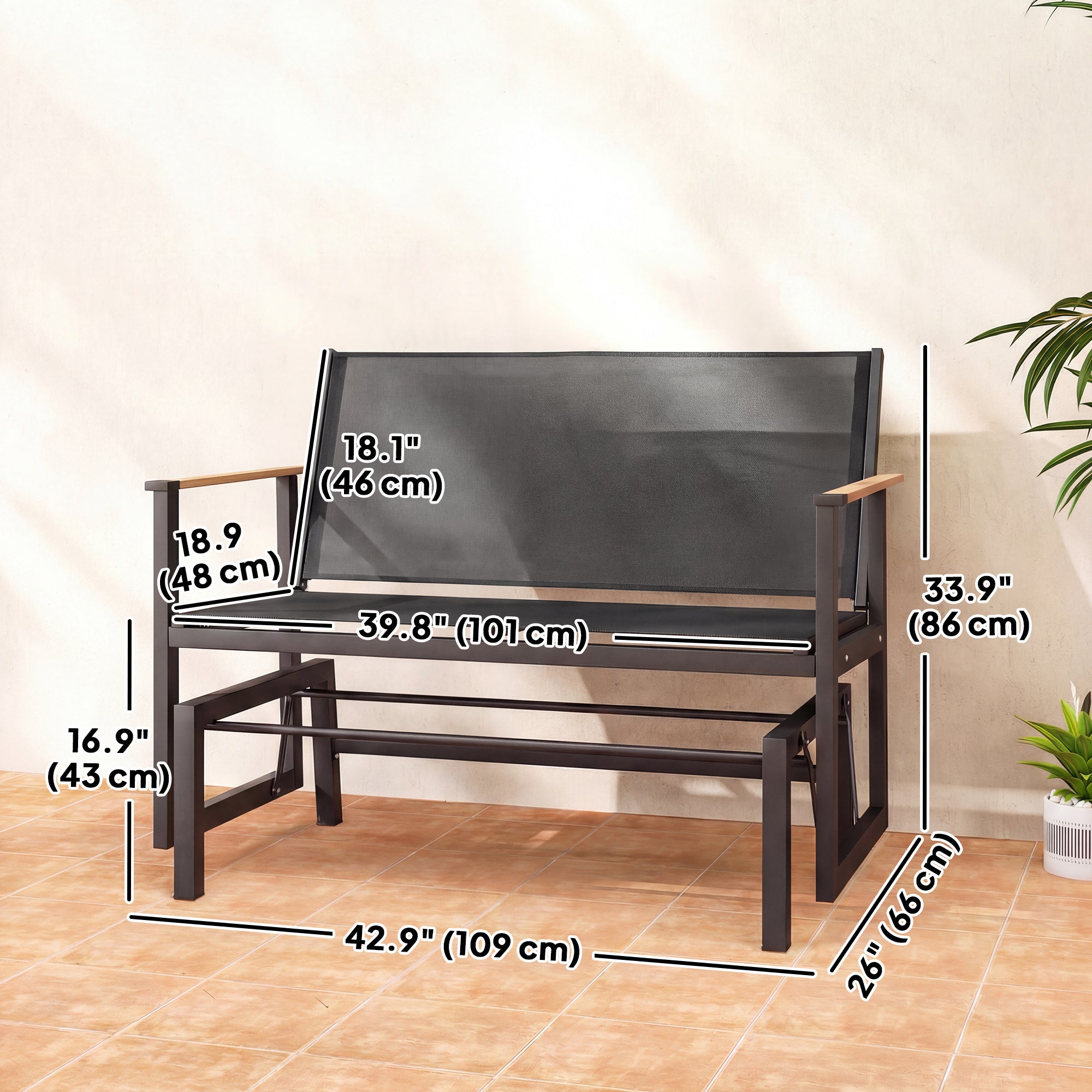Outdoor Glider Bench 2-Person Dark Grey-DECOROLALA