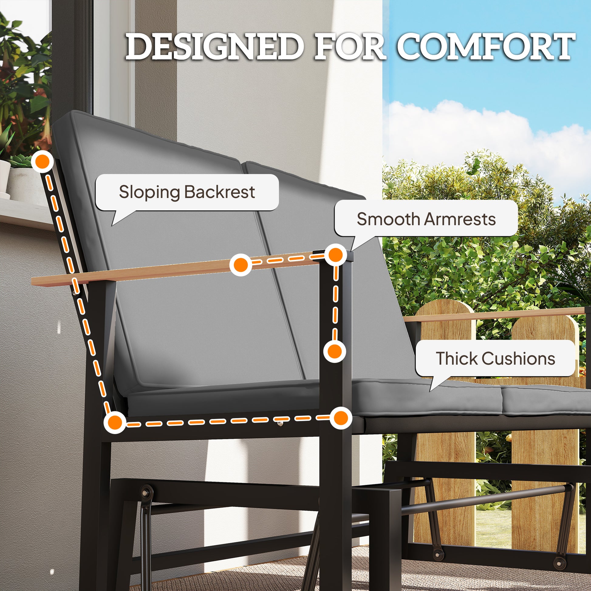 Outdoor Glider Bench 2-Person Dark Grey-DECOROLALA