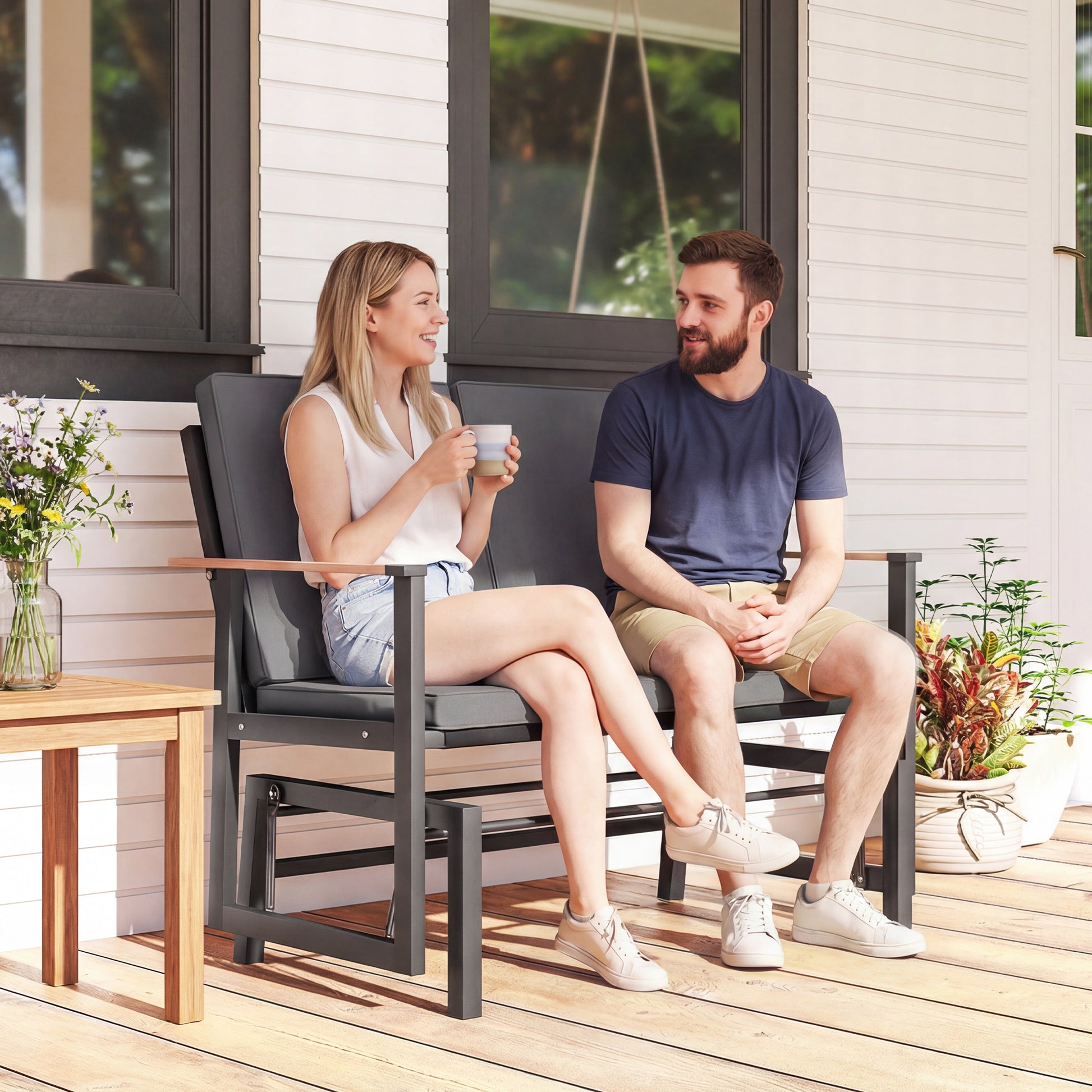 Outdoor Glider Bench 2-Person Dark Grey-DECOROLALA