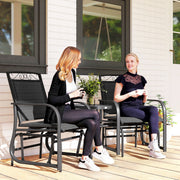 Outdoor Glider Bench Black, Patio 2-Seat Swing Loveseat with Table, Breathable Mesh Fabric-DECOROLALA