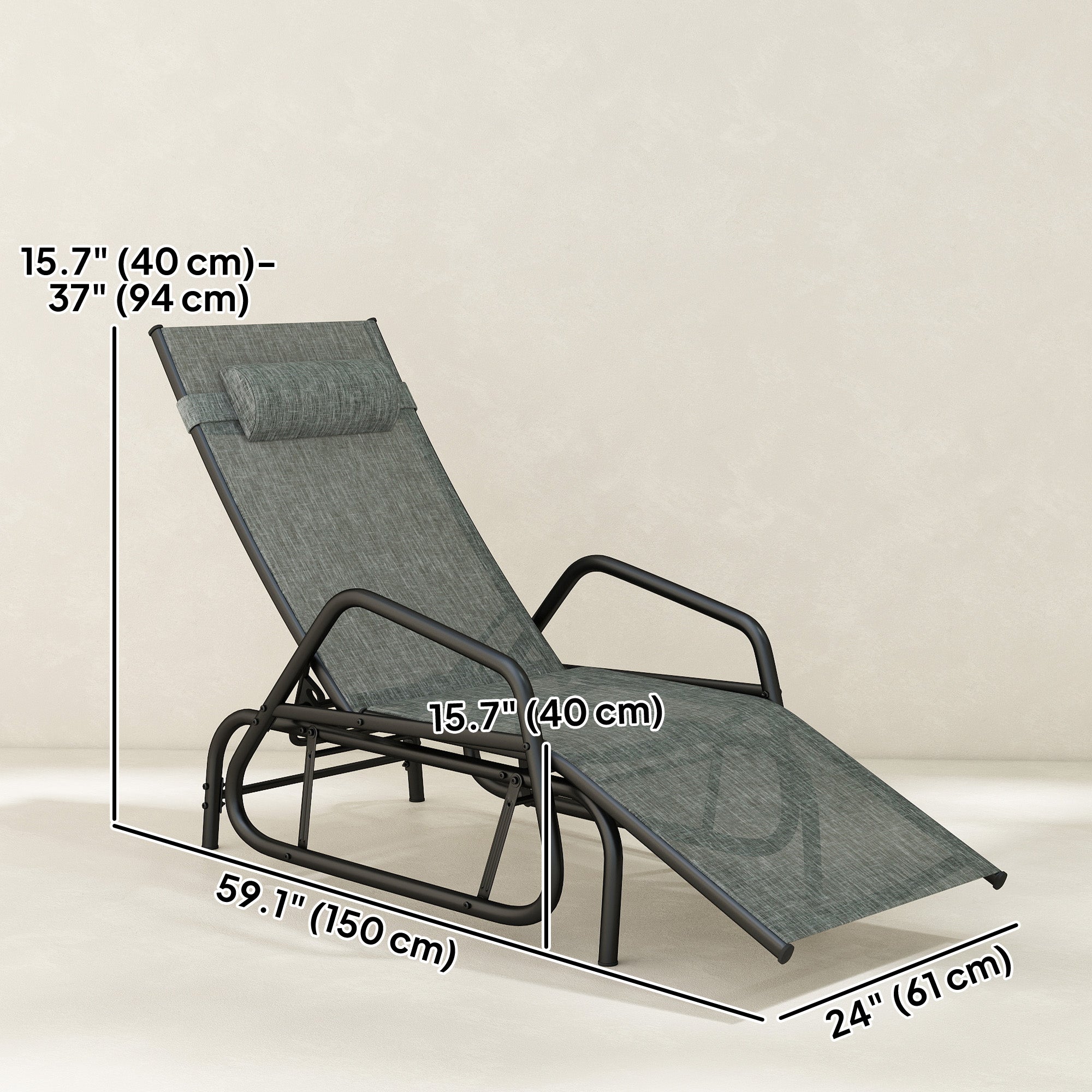 Outdoor Glider Lounge Chair 3-Position Grey-DECOROLALA