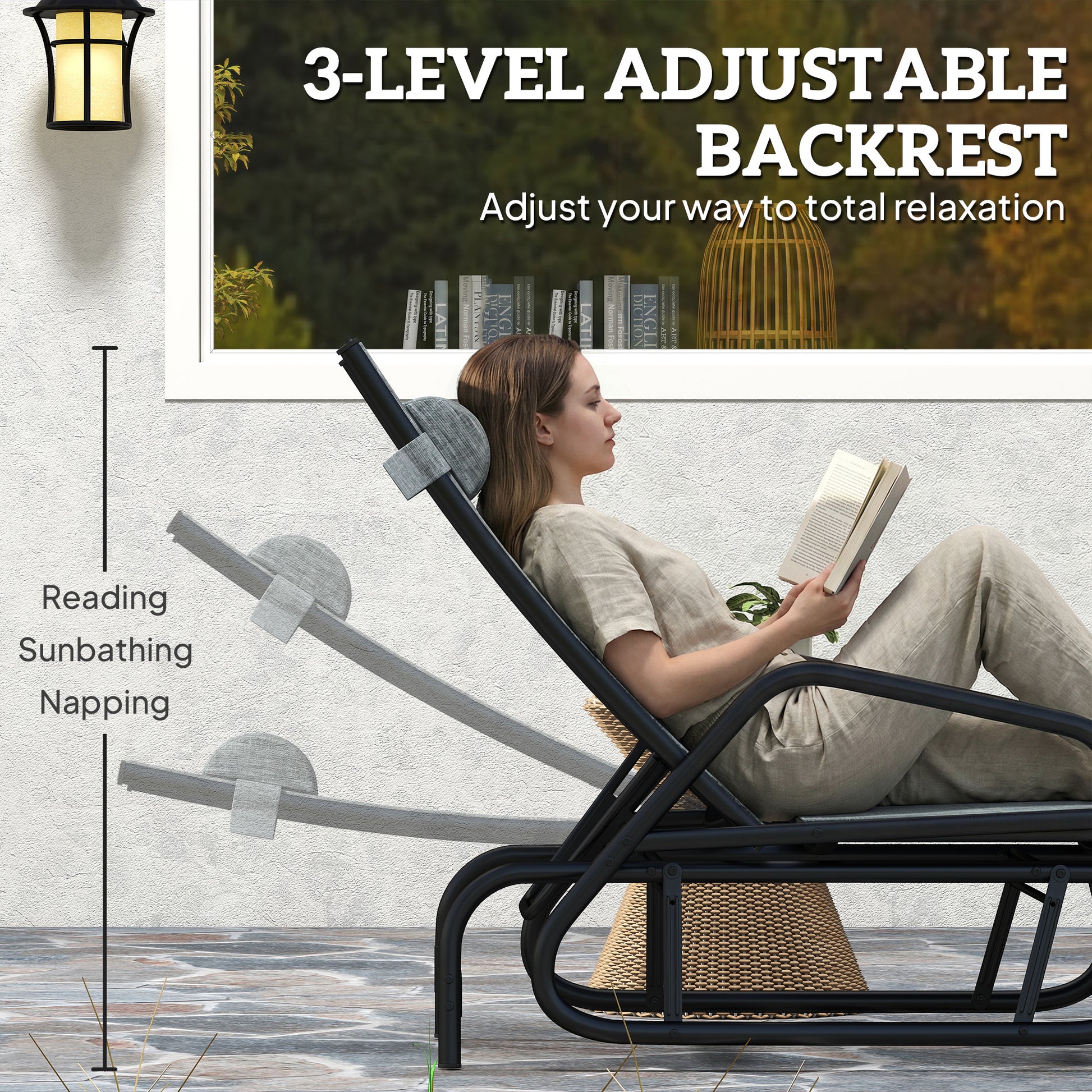 Outdoor Glider Lounge Chair 3-Position Grey-DECOROLALA