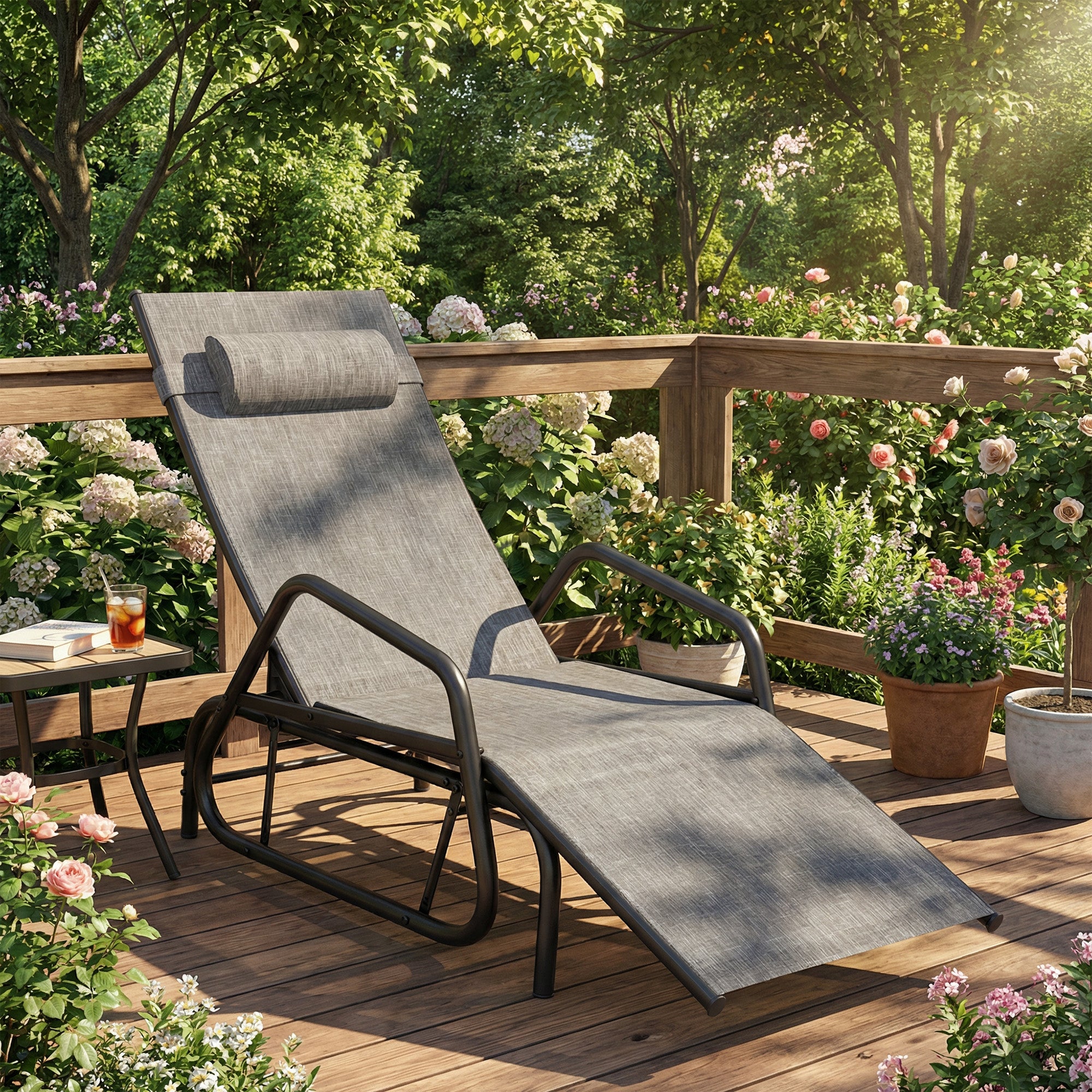 Outdoor Glider Lounge Chair 3-Position Grey-DECOROLALA