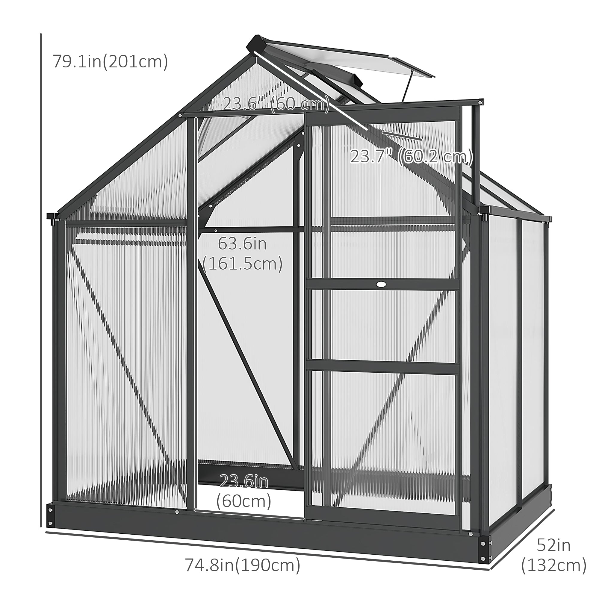 Outdoor Greenhouse Kit - 6.2' x 4.3' Grey Aluminum-DECOROLALA