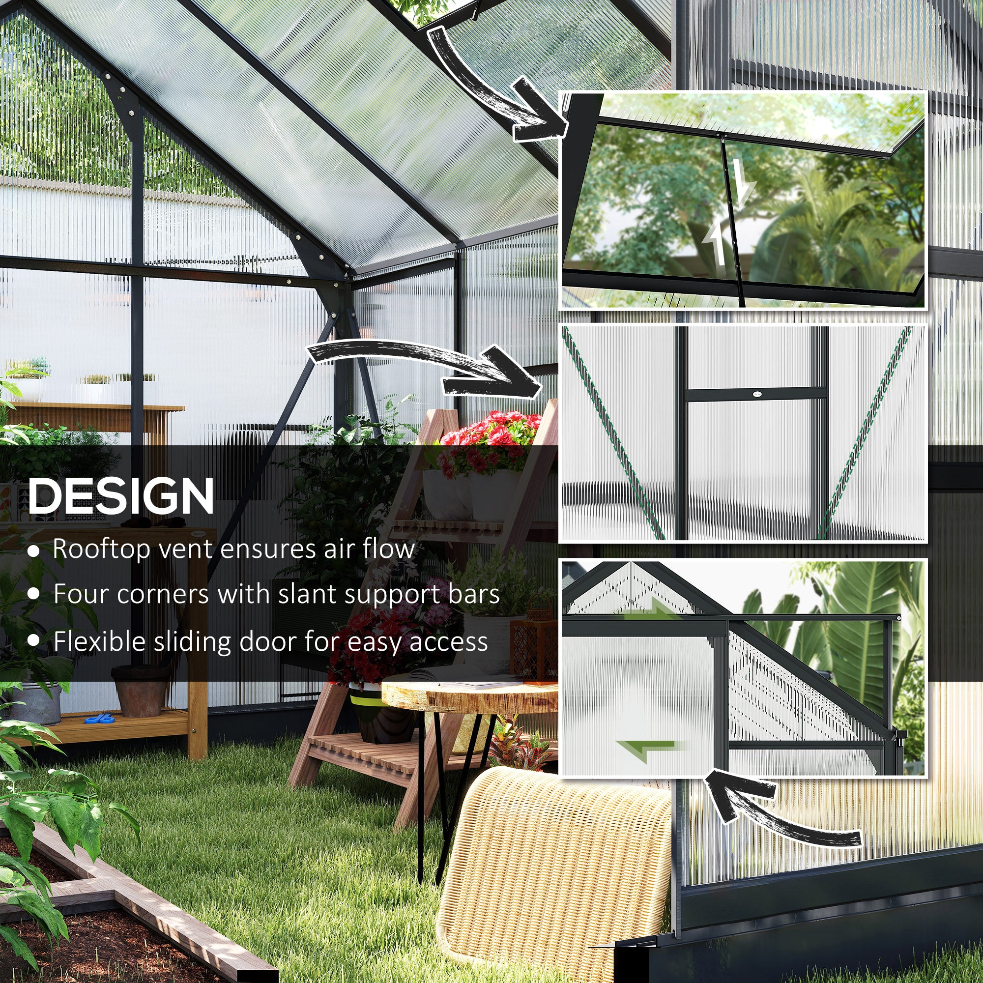 Outdoor Greenhouse Kit - 6.2' x 8.3' Grey Aluminum PC Board-DECOROLALA
