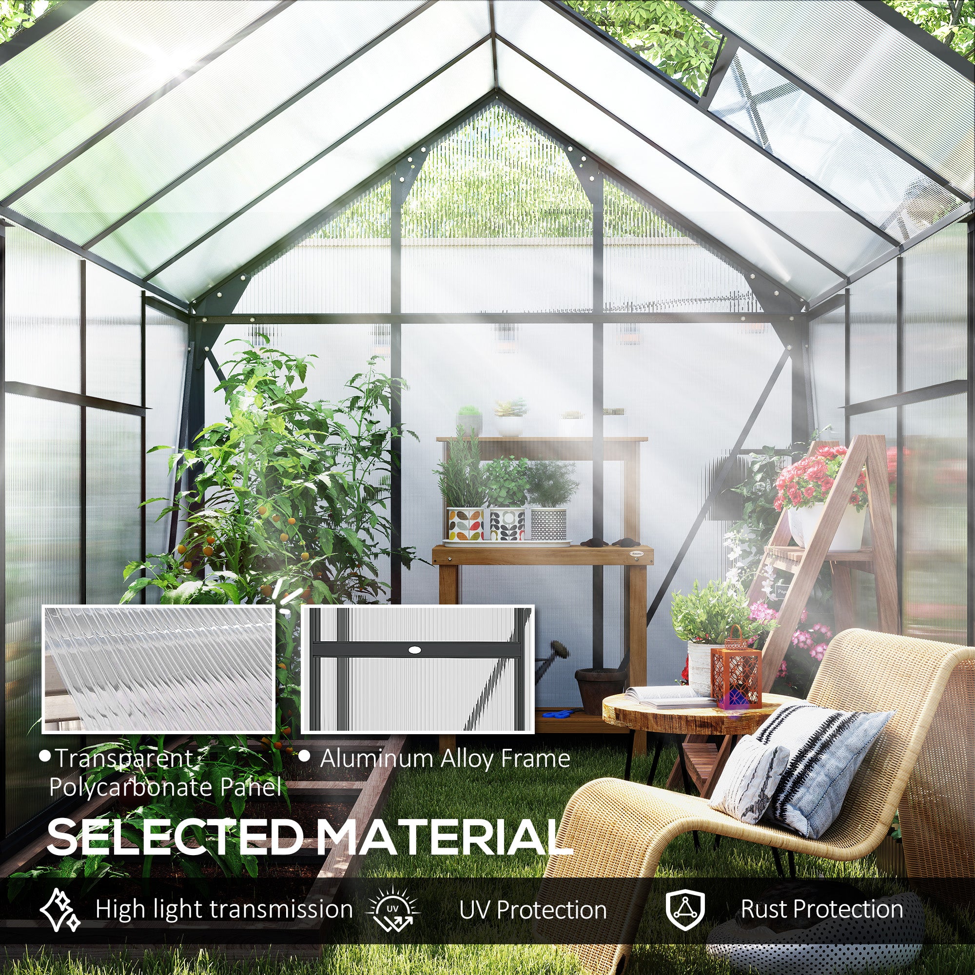 Outdoor Greenhouse Kit - 6.2' x 8.3' Grey Aluminum PC Board-DECOROLALA