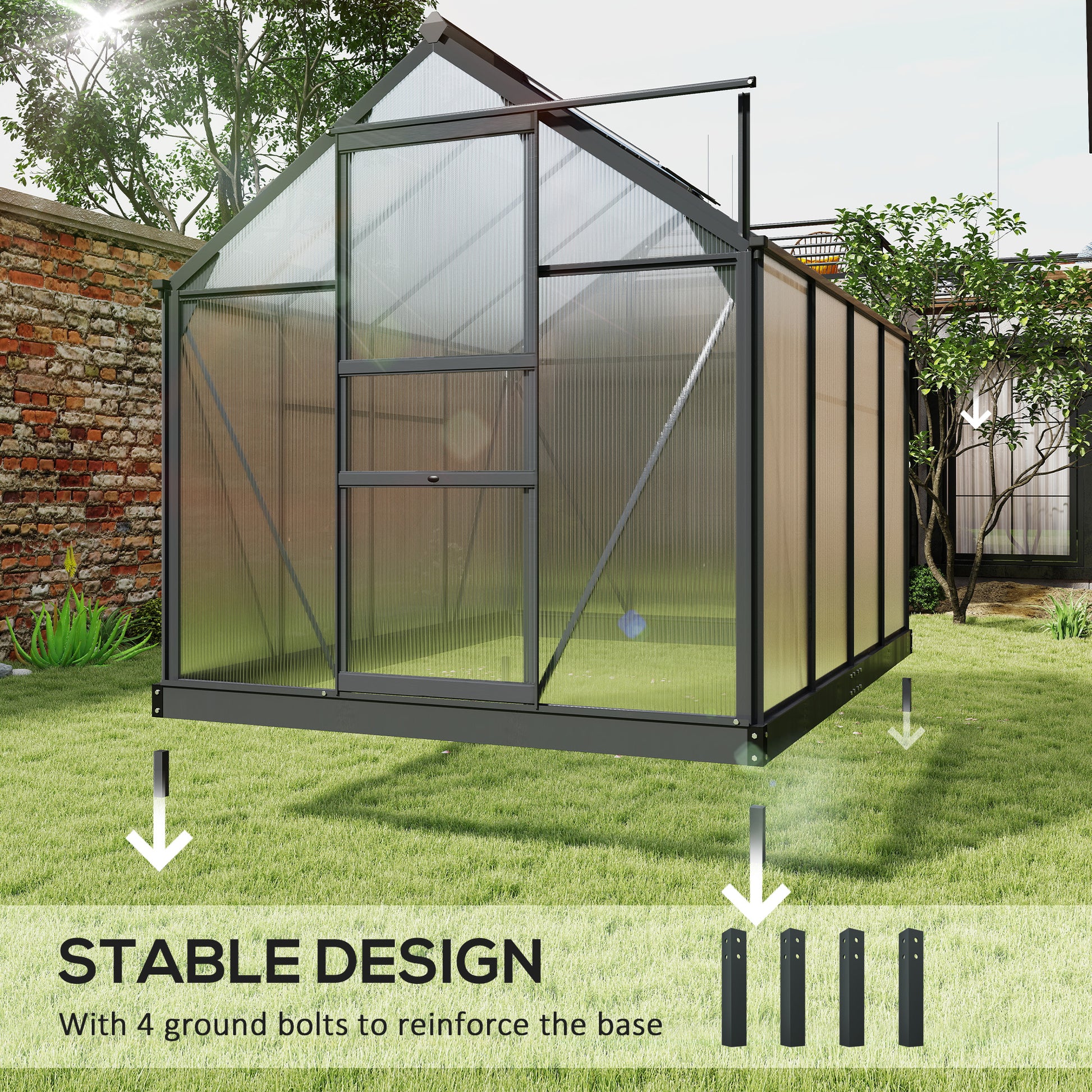 Outdoor Greenhouse Kit - 6.2' x 8.3' Grey Aluminum PC Board-DECOROLALA