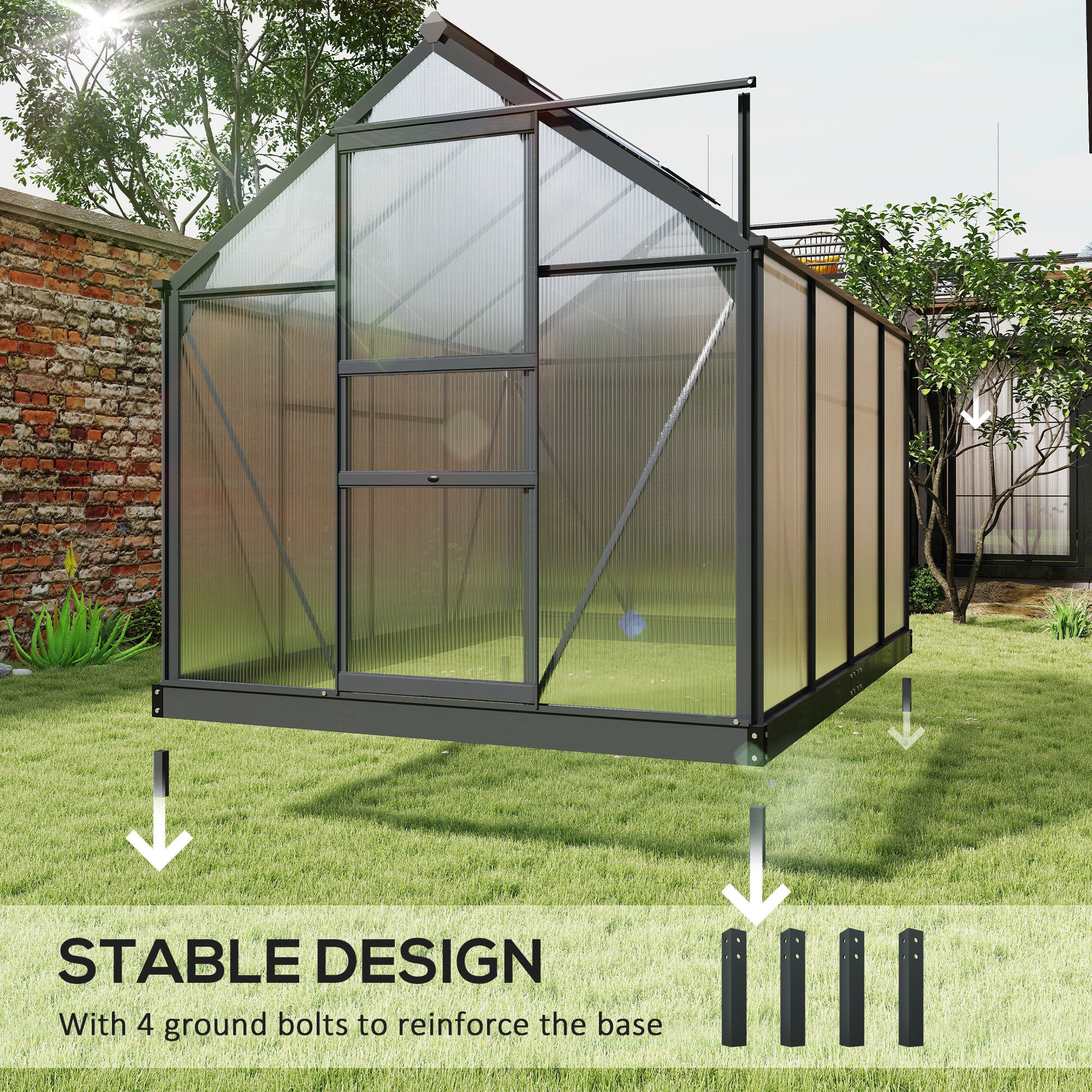 Outdoor Greenhouse Kit - 6.2' x 8.3' Grey Aluminum PC Board-DECOROLALA