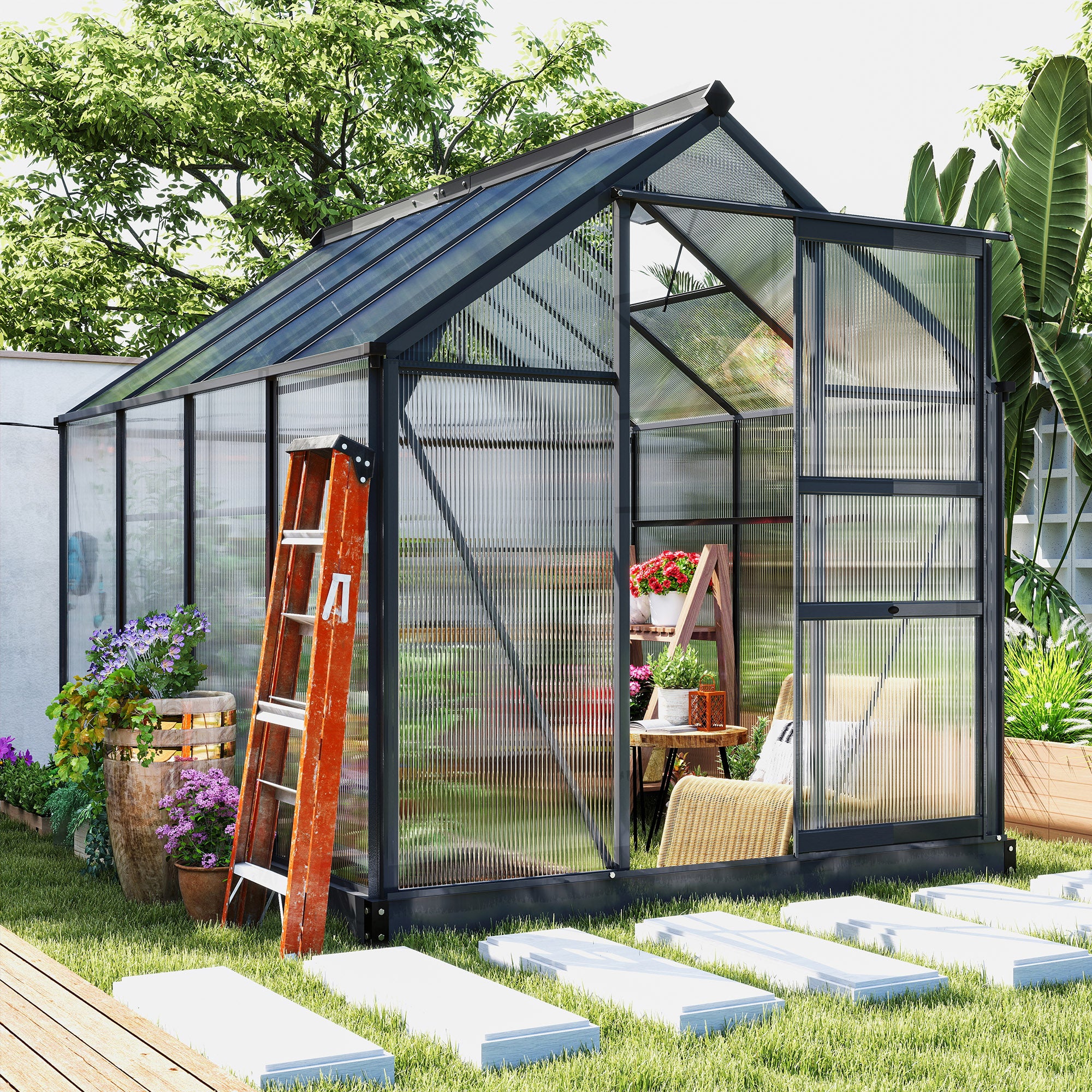 Outdoor Greenhouse Kit - 6.2' x 8.3' Grey Aluminum PC Board-DECOROLALA