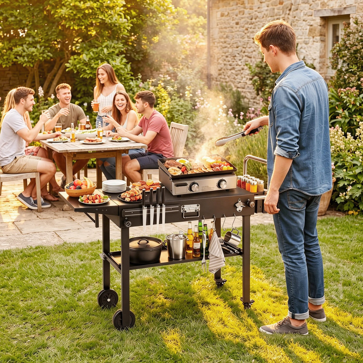 Outdoor Grill Cart Foldable Grilling Table for Blackstone Griddle with 31” x 17” Tabletop-Outdoor Grills-DECOROLALA