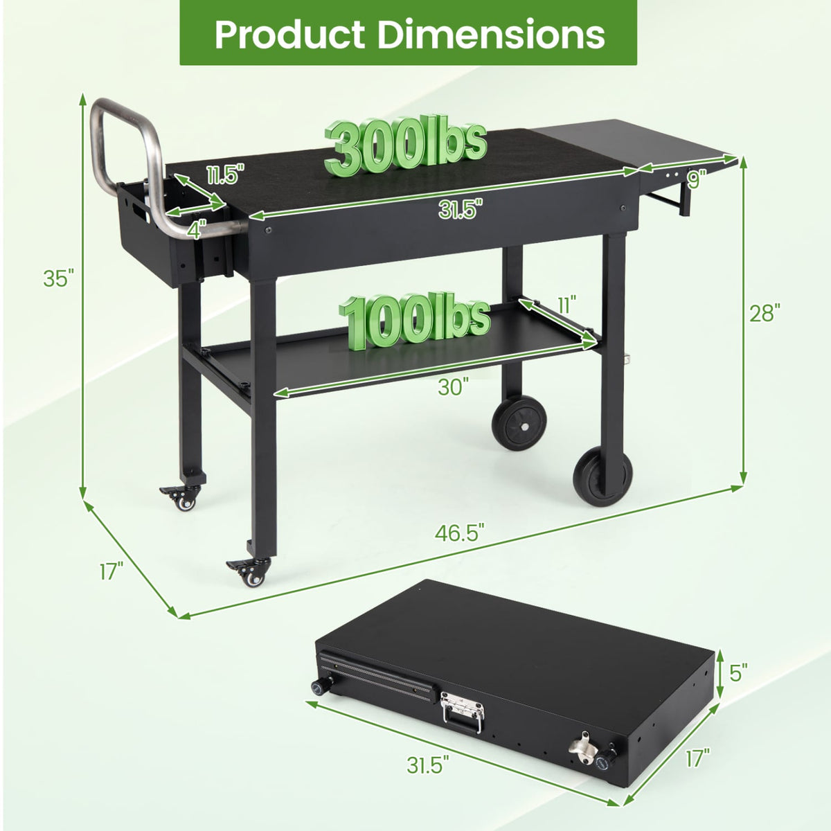 Outdoor Grill Cart Foldable Grilling Table for Blackstone Griddle with 31” x 17” Tabletop-Outdoor Grills-DECOROLALA