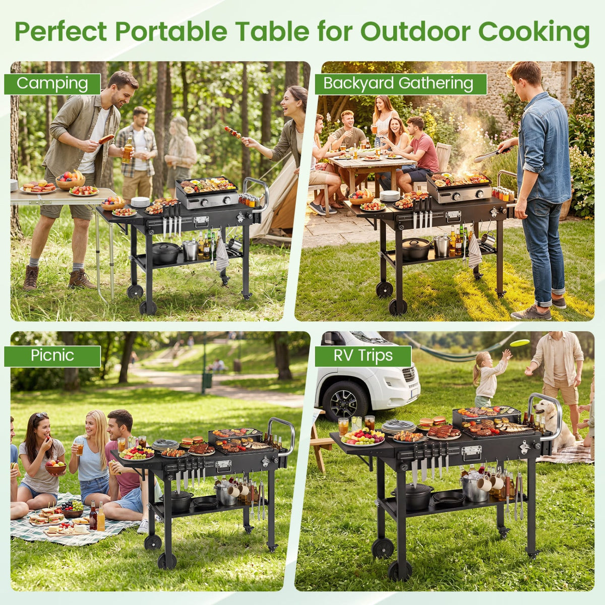 Outdoor Grill Cart Foldable Grilling Table for Blackstone Griddle with 31” x 17” Tabletop-Outdoor Grills-DECOROLALA