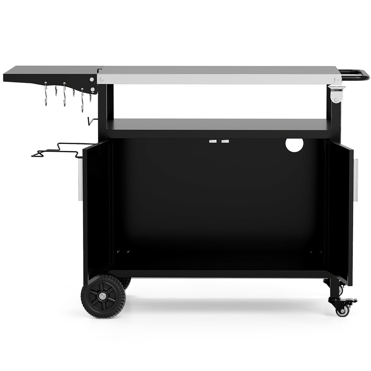 Outdoor Grill Cart with Storage and Folding Stainless Steel Top-Black-Outdoor Grills-DECOROLALA
