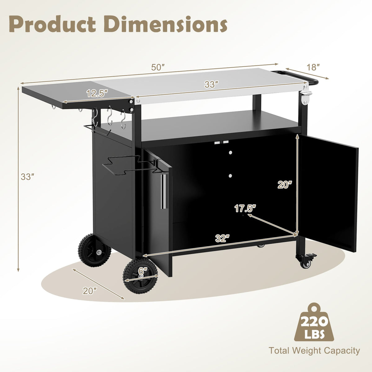 Outdoor Grill Cart with Storage and Folding Stainless Steel Top-Black-Outdoor Grills-DECOROLALA