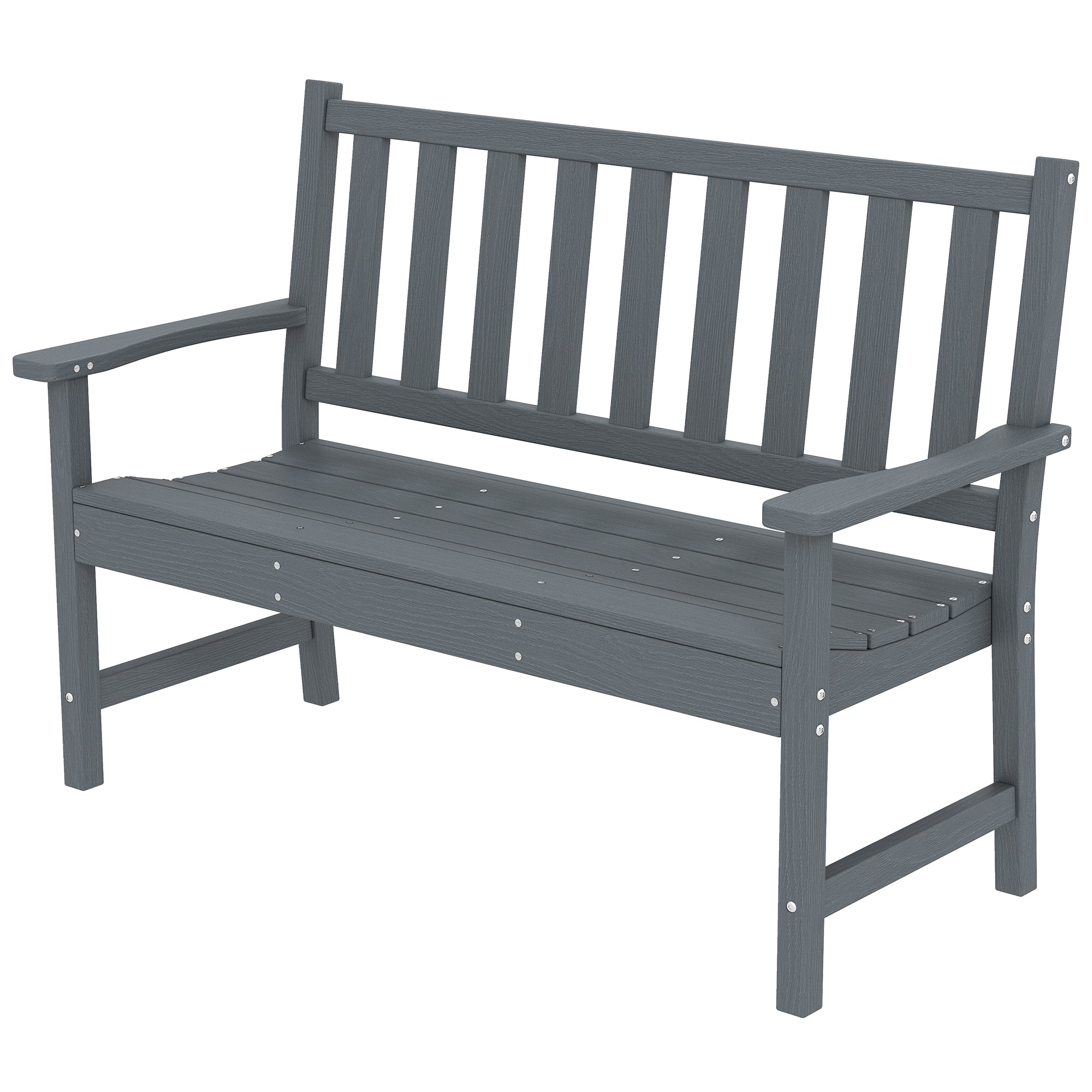Outdoor HDPE Weatherproof Bench, 2-Person Garden Seating, Grey Rustic Design-DECOROLALA