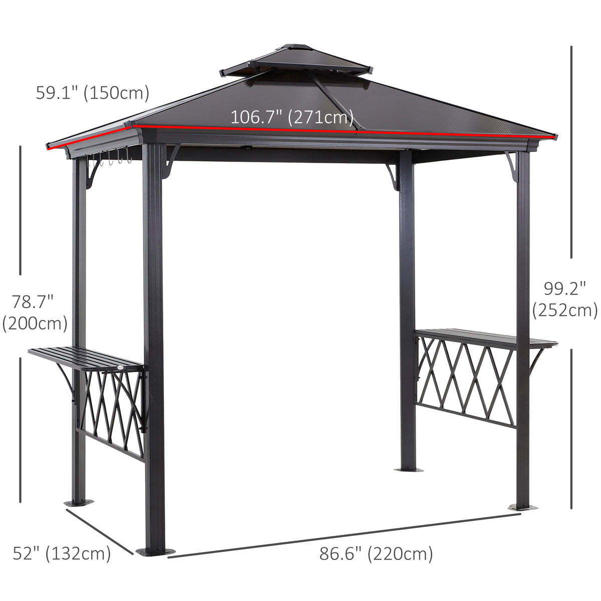 Outdoor Hardtop Grill Gazebo - 9' x 5' Coffee BBQ Canopy-BBQ Grill Gazebos-DECOROLALA