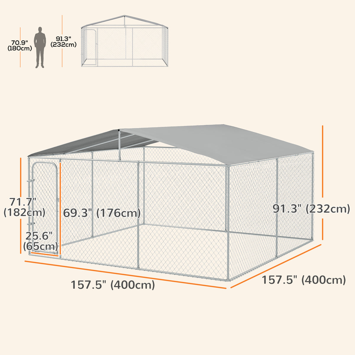 Outdoor Heavy Duty Dog Kennel - 13.1' x 13.1' x 7.5' Silver Steel-Dogs-DECOROLALA