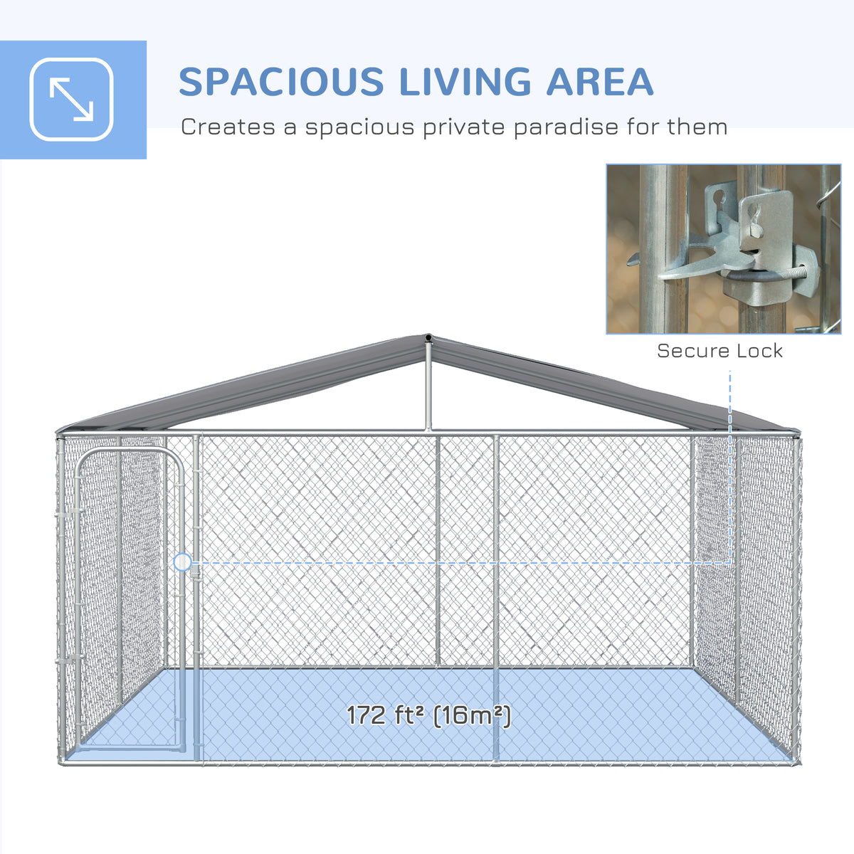 Outdoor Heavy Duty Dog Kennel - 13.1' x 13.1' x 7.5' Silver Steel-Dogs-DECOROLALA