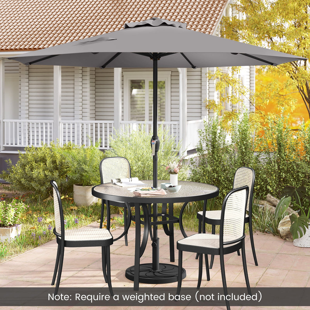 Outdoor Heavy Duty Market Umbrella with Crank Handle and 8 Sturdy Ribs-Gray-Outdoor Umbrellas-DECOROLALA