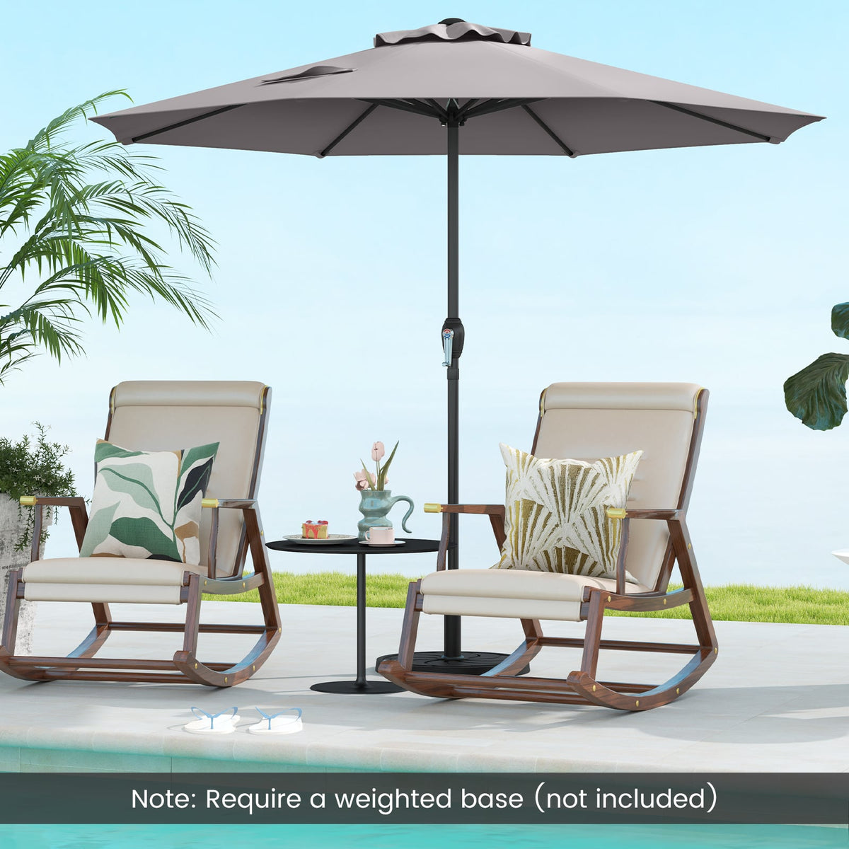 Outdoor Heavy Duty Market Umbrella with Crank Handle and 8 Sturdy Ribs-Gray-Outdoor Umbrellas-DECOROLALA