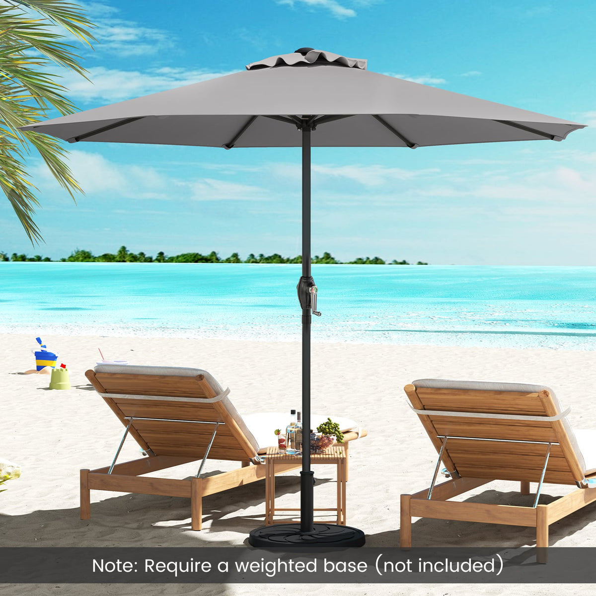 Outdoor Heavy Duty Market Umbrella with Crank Handle and 8 Sturdy Ribs-Gray-Outdoor Umbrellas-DECOROLALA