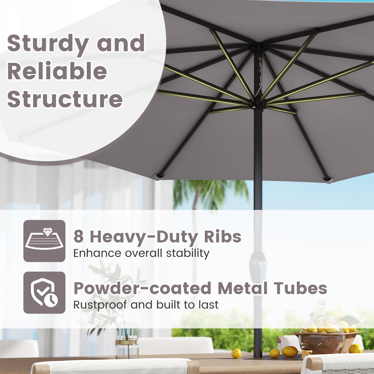 Outdoor Heavy Duty Market Umbrella with Crank Handle and 8 Sturdy Ribs-Gray-Outdoor Umbrellas-DECOROLALA