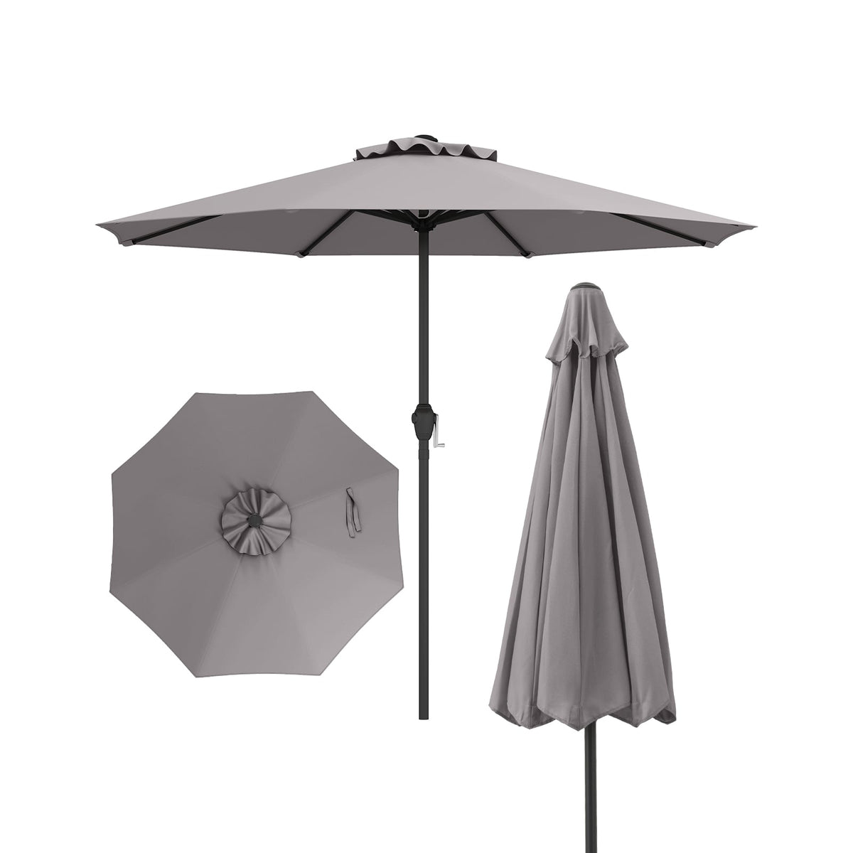 Outdoor Heavy Duty Market Umbrella with Crank Handle and 8 Sturdy Ribs-Gray-Outdoor Umbrellas-DECOROLALA