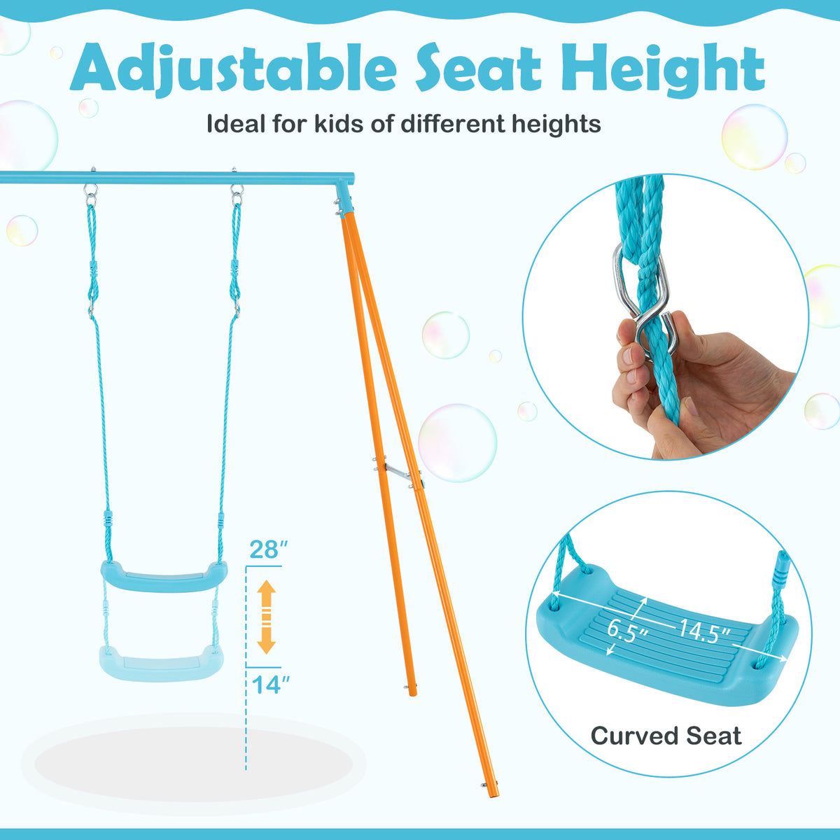 Heavy Duty Metal Toddler Swing Set with Stand - Adjustable Height