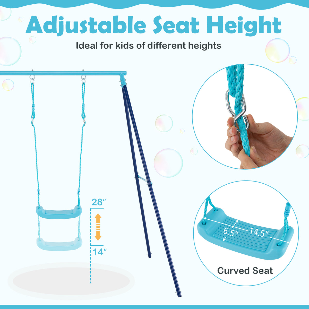 Heavy Duty Metal Toddler Swing Set with Stand - Adjustable Height