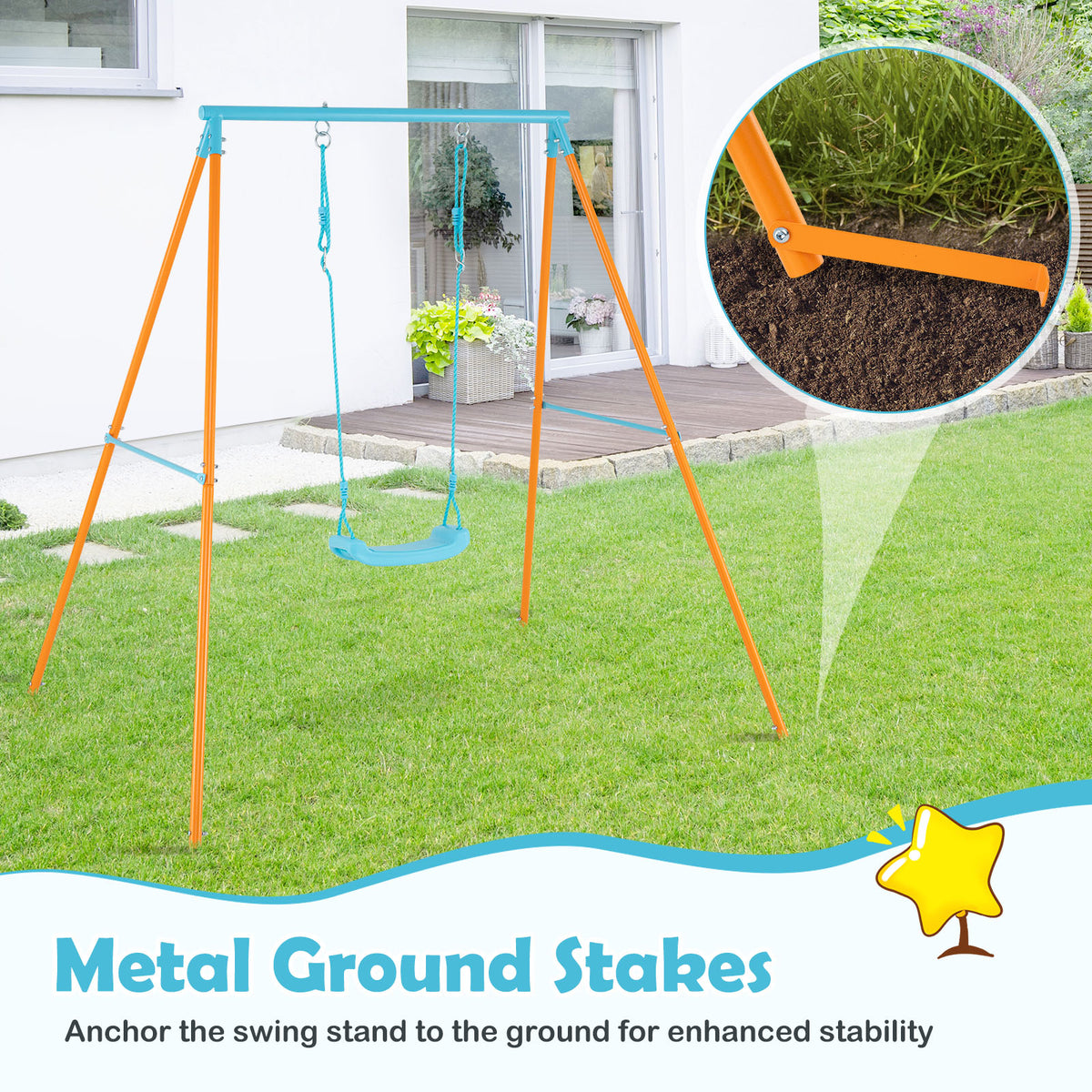 Heavy Duty Metal Toddler Swing Set with Stand - Adjustable Height