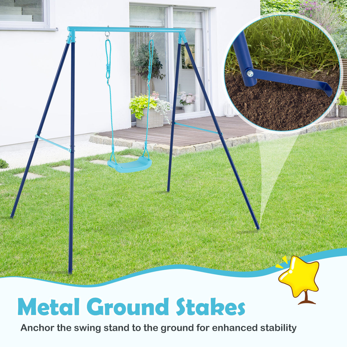 Heavy Duty Metal Toddler Swing Set with Stand - Adjustable Height