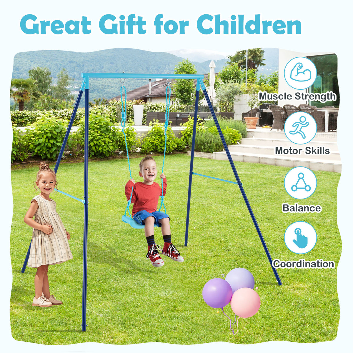Heavy Duty Metal Toddler Swing Set with Stand - Adjustable Height