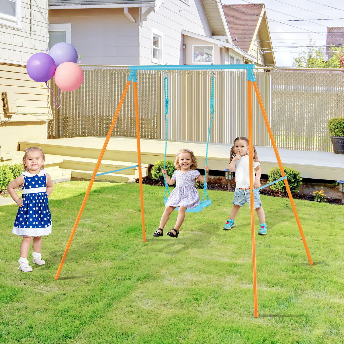 Heavy Duty Metal Toddler Swing Set with Stand - Adjustable Height
