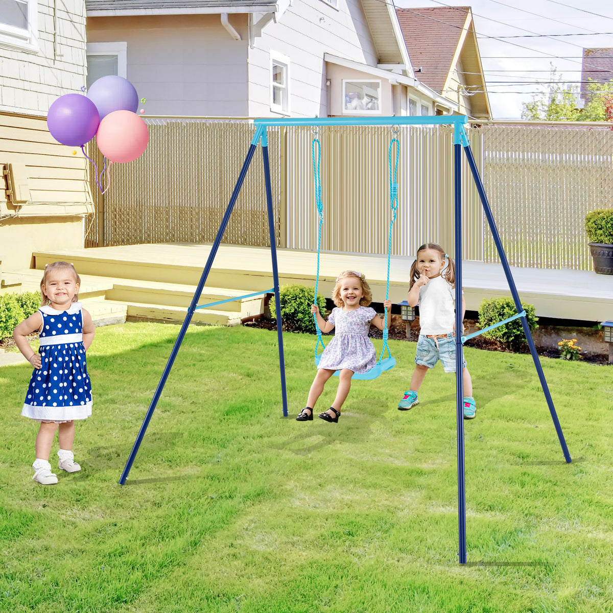 Heavy Duty Metal Toddler Swing Set with Stand - Adjustable Height