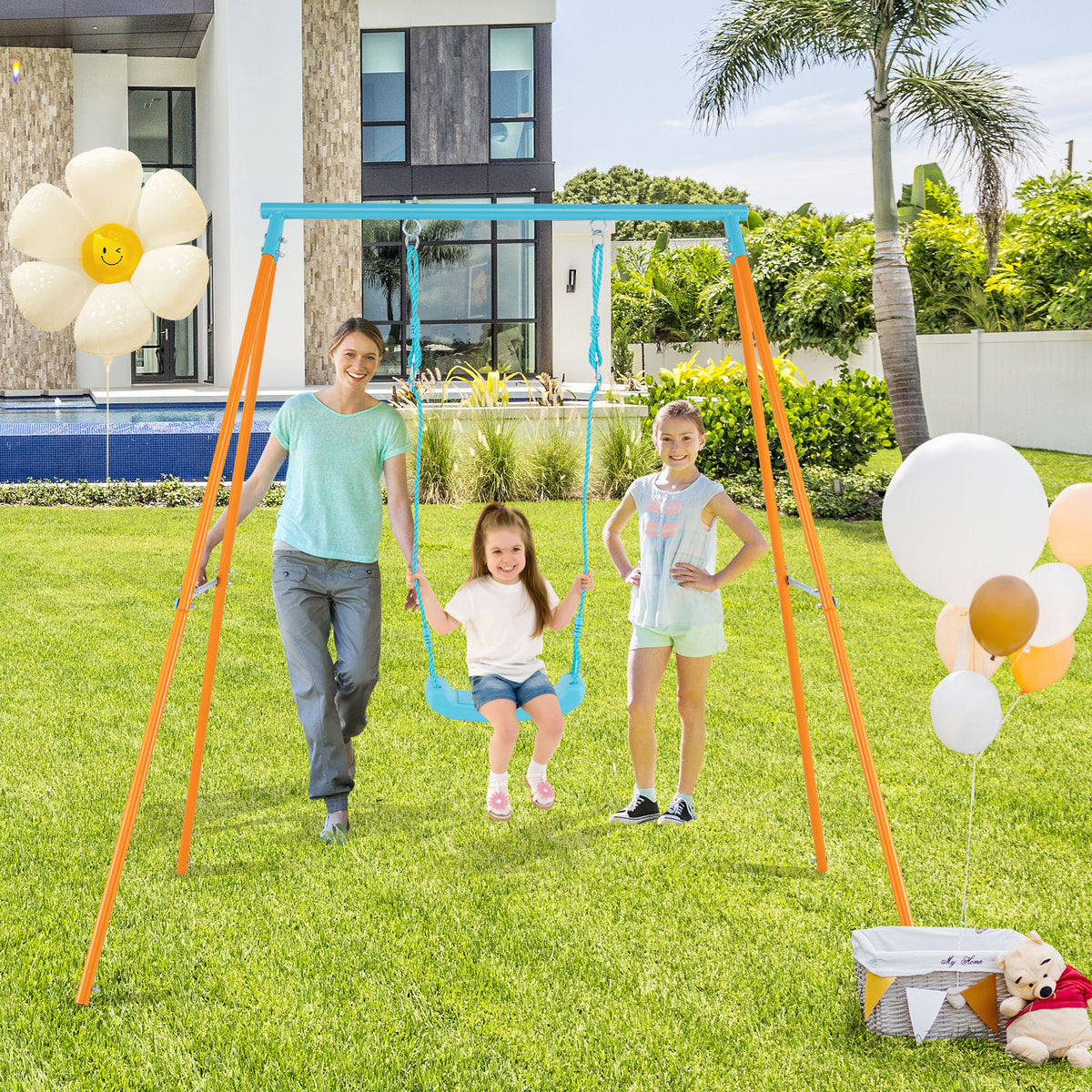 Heavy Duty Metal Toddler Swing Set with Stand - Adjustable Height