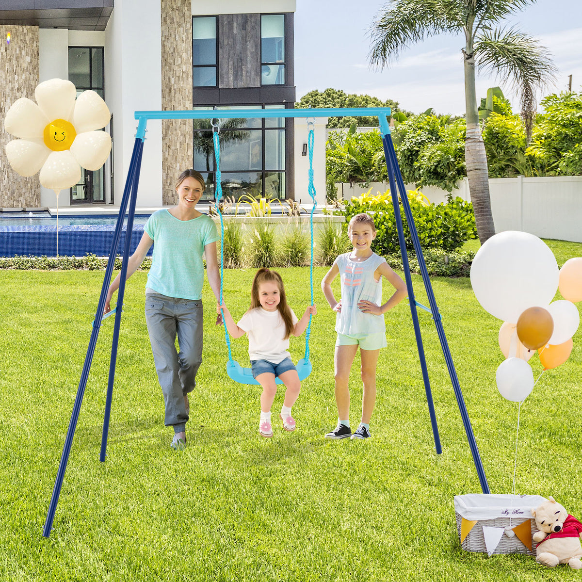 Heavy Duty Metal Toddler Swing Set with Stand - Adjustable Height